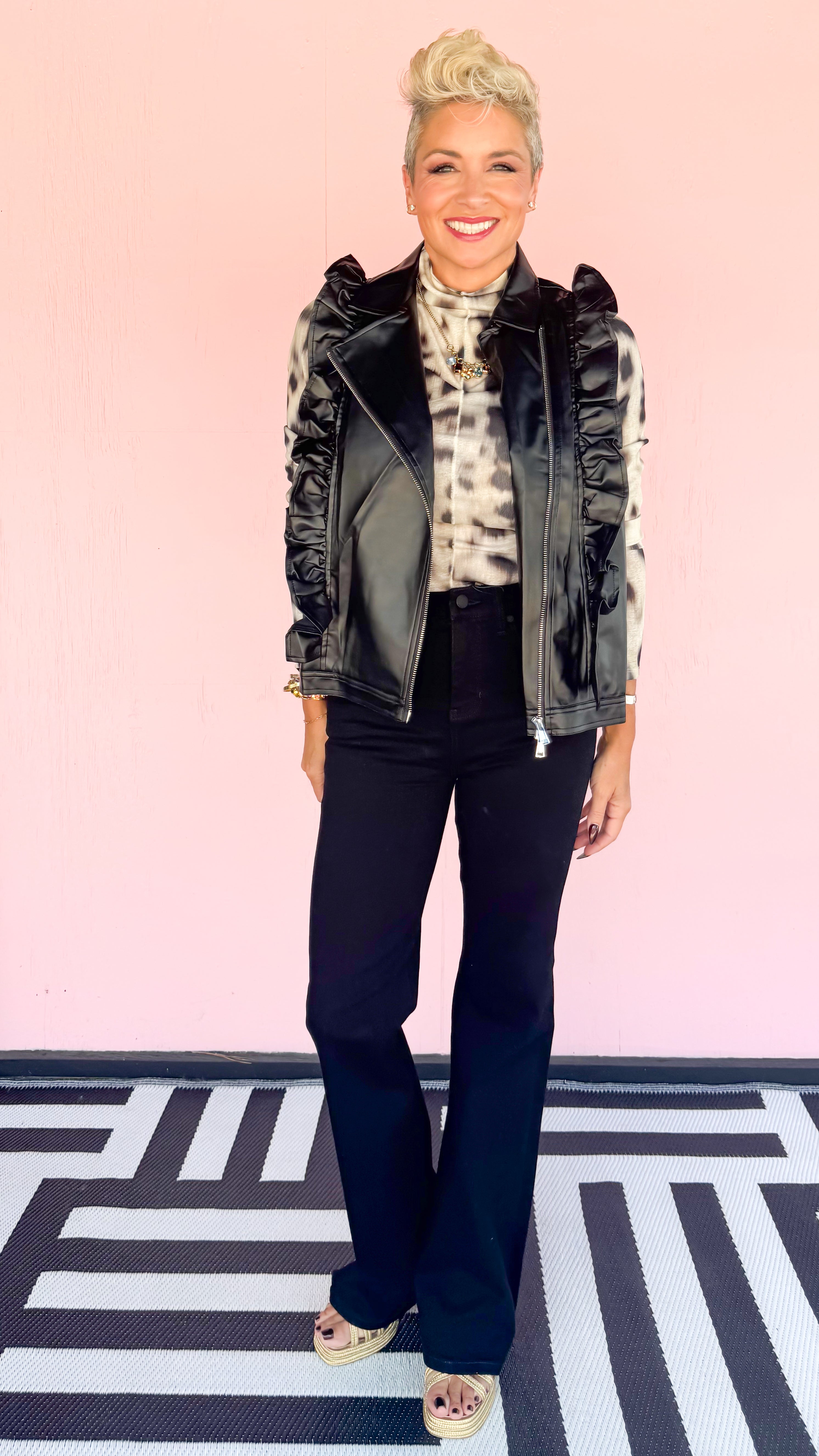 Jessica Vegan Leather Vest w/Ruffles/Back