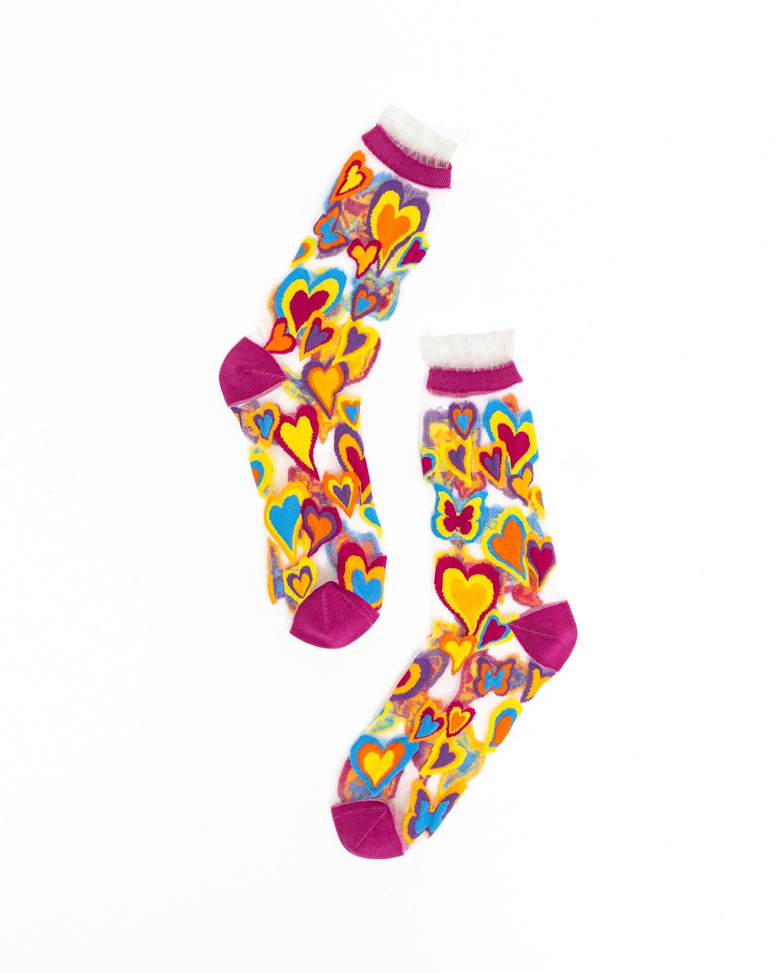Y2K Hearts ruffle sheer crew sock product photo - detail view - BLVD Boutik