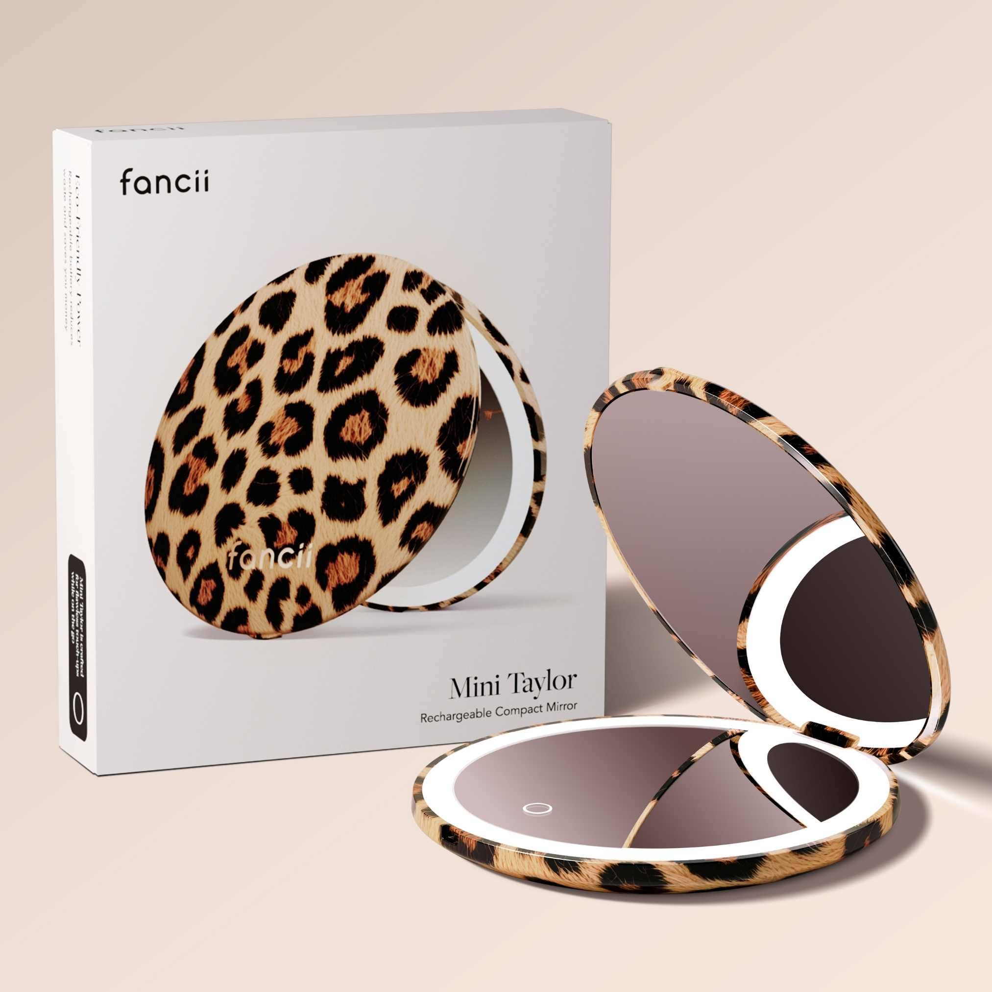 Mini Taylor 4-inch Compact Mirror with Light - Cheetah Chic
