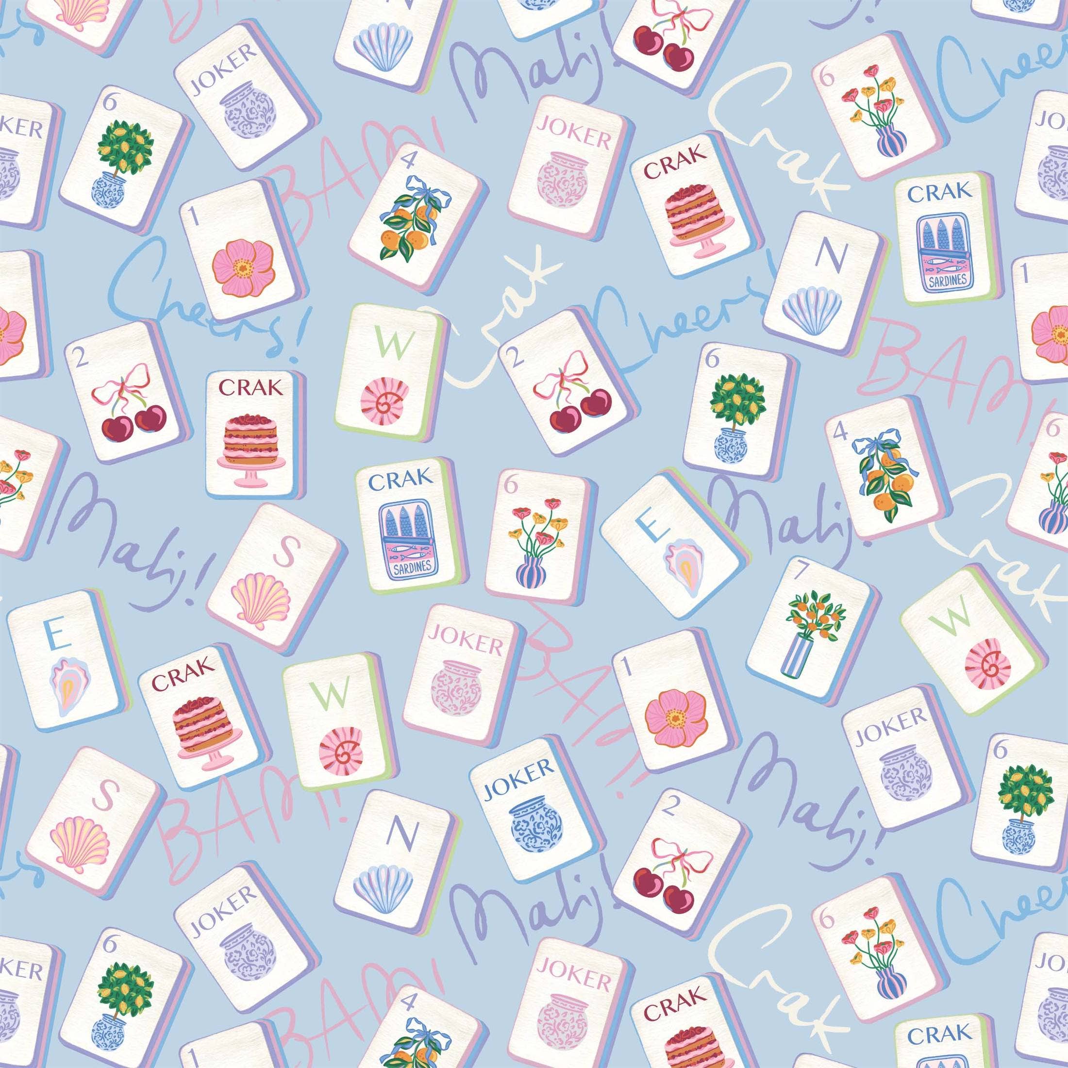 Beau Bottles Pastel Blue Mahjong mini prosecco bottle wrap set of 6 — detail view — BLVD Boutik