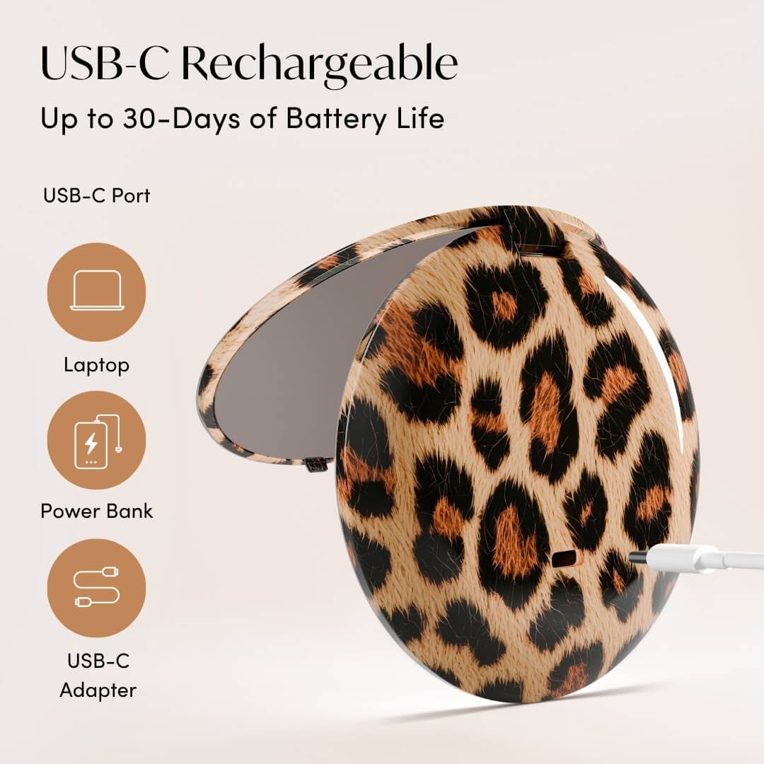 Mini Taylor 4-inch Compact Mirror with Light - Cheetah Chic