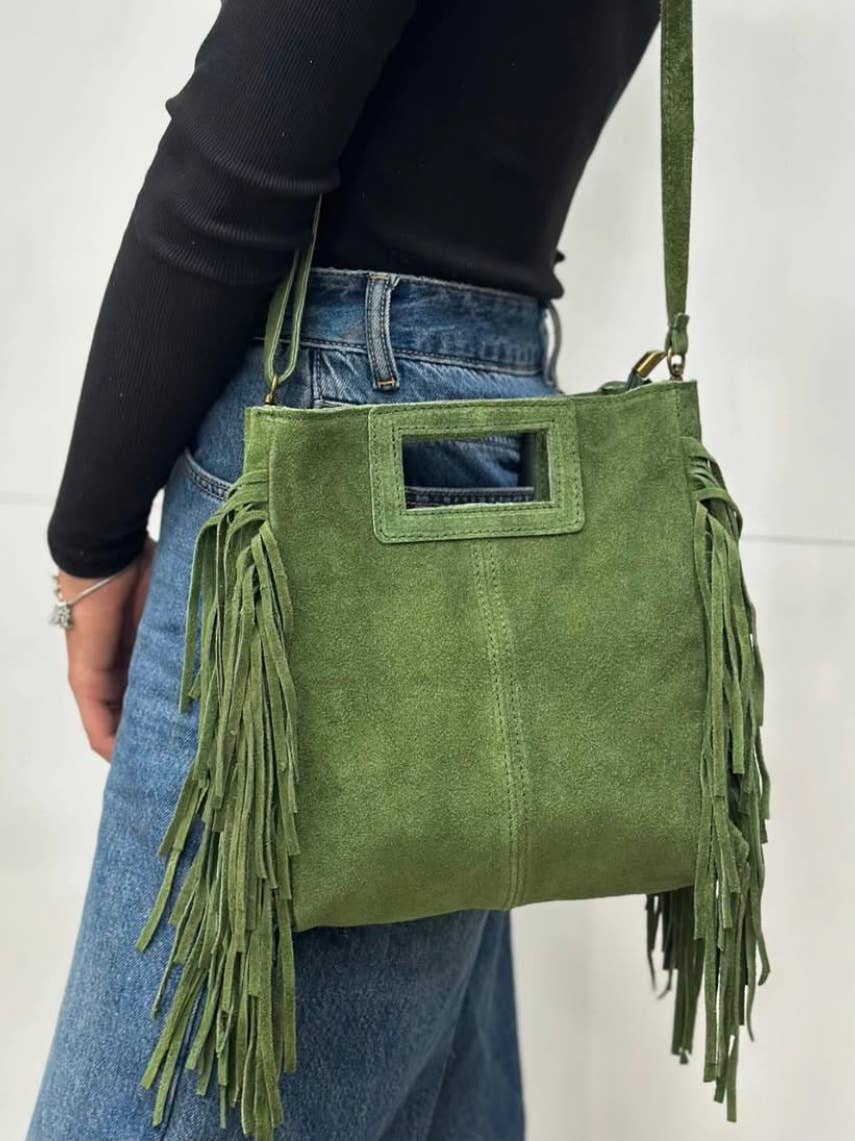 Italian Fringed Suede Crossbody Bag