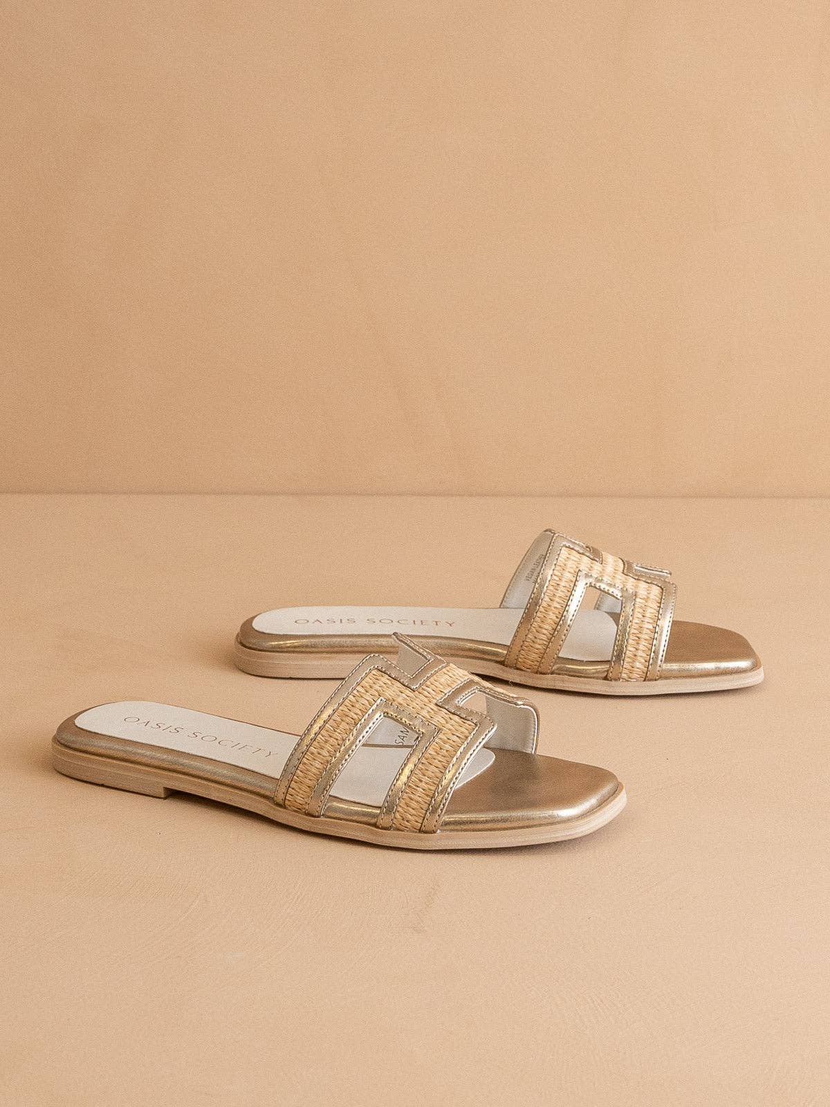 Gold H Cutout Raffia Slide