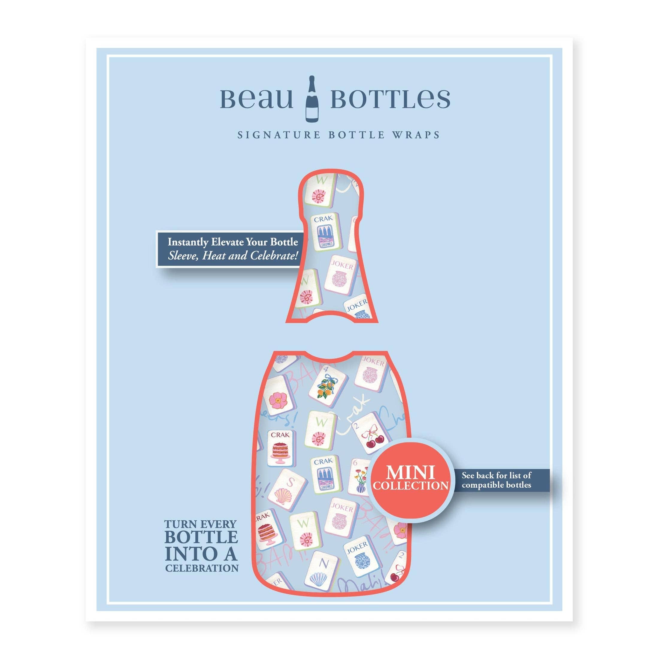 Beau Bottles Pastel Blue Mahjong mini prosecco bottle wrap set of 6 — close-up view — BLVD Boutik