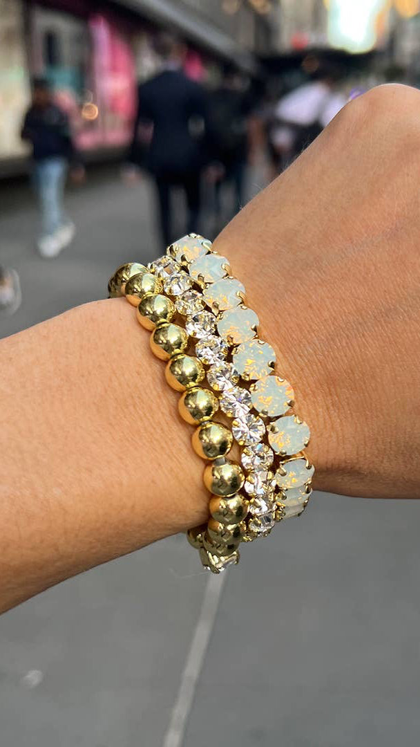 10K Gold Plated Mini Clear Crystal Stretch Bracelet 7in
