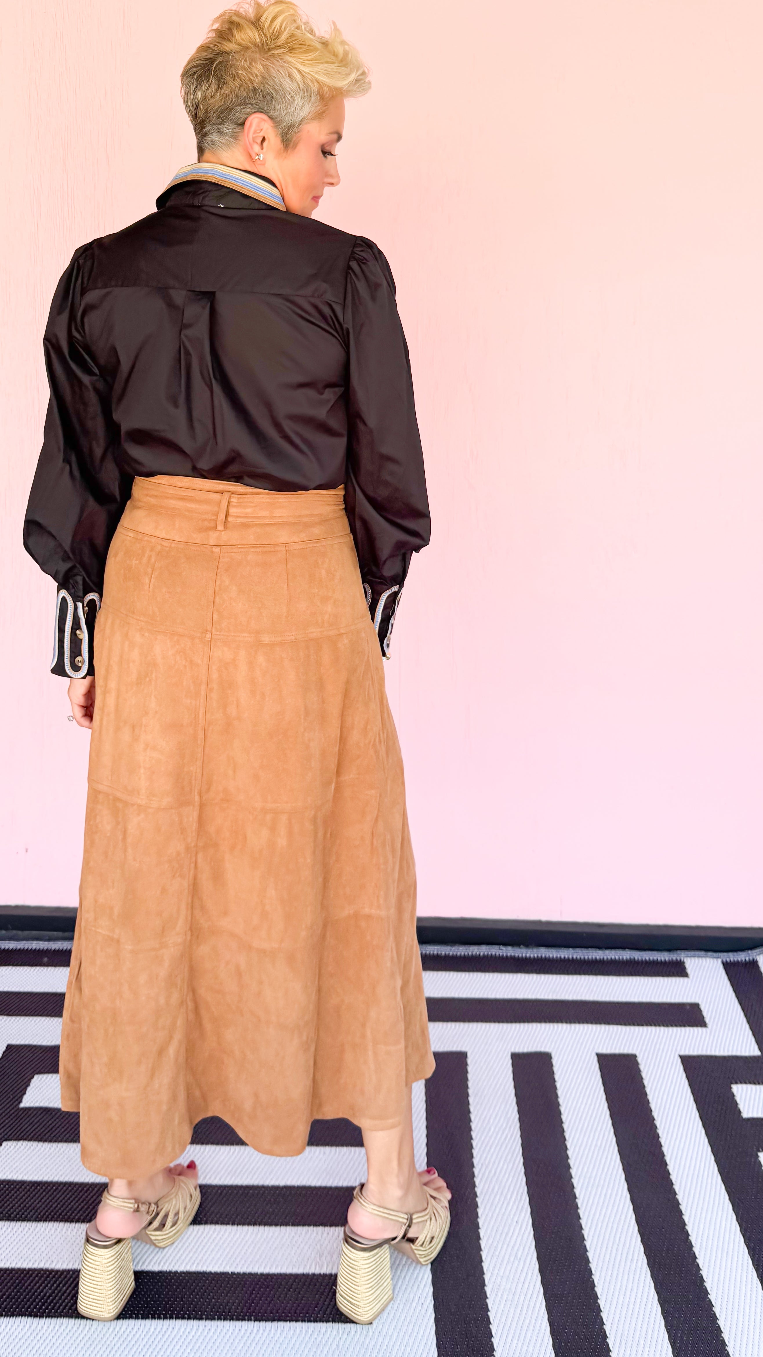 Vegan Suede Skirt w/Sash/Caramel