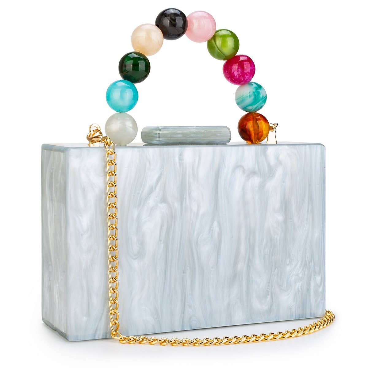 Acrylic Beaded Clutch/Silver