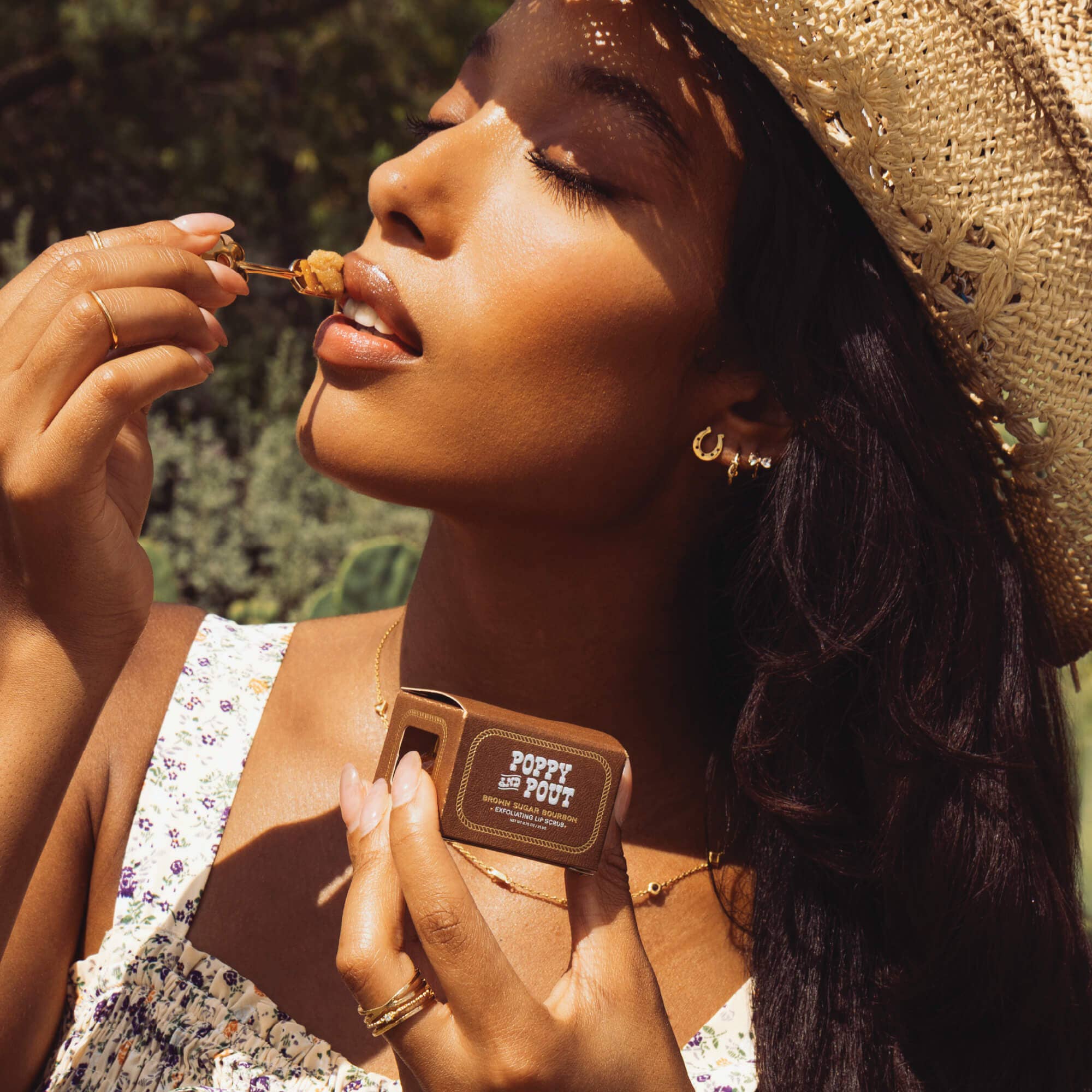Lip scrub Rhinestone Rodeo Brown Sugar Bourbon product photo - styled view - BLVD Boutik