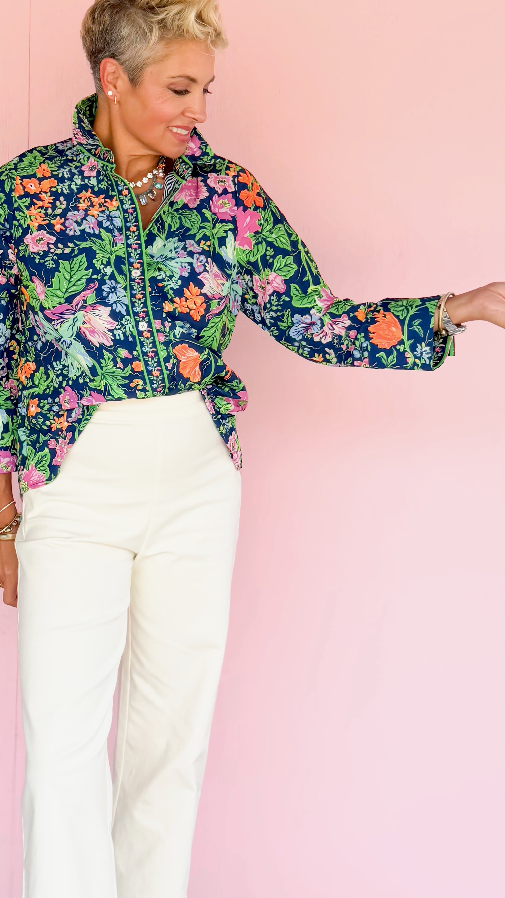 Boyfriend Shirt/Navy Garden