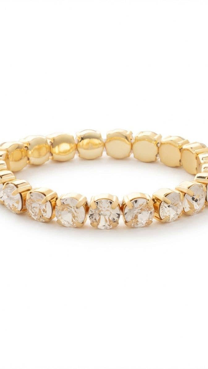 10K Gold Plated & Clear Crystal Stretch Bracelet 7in