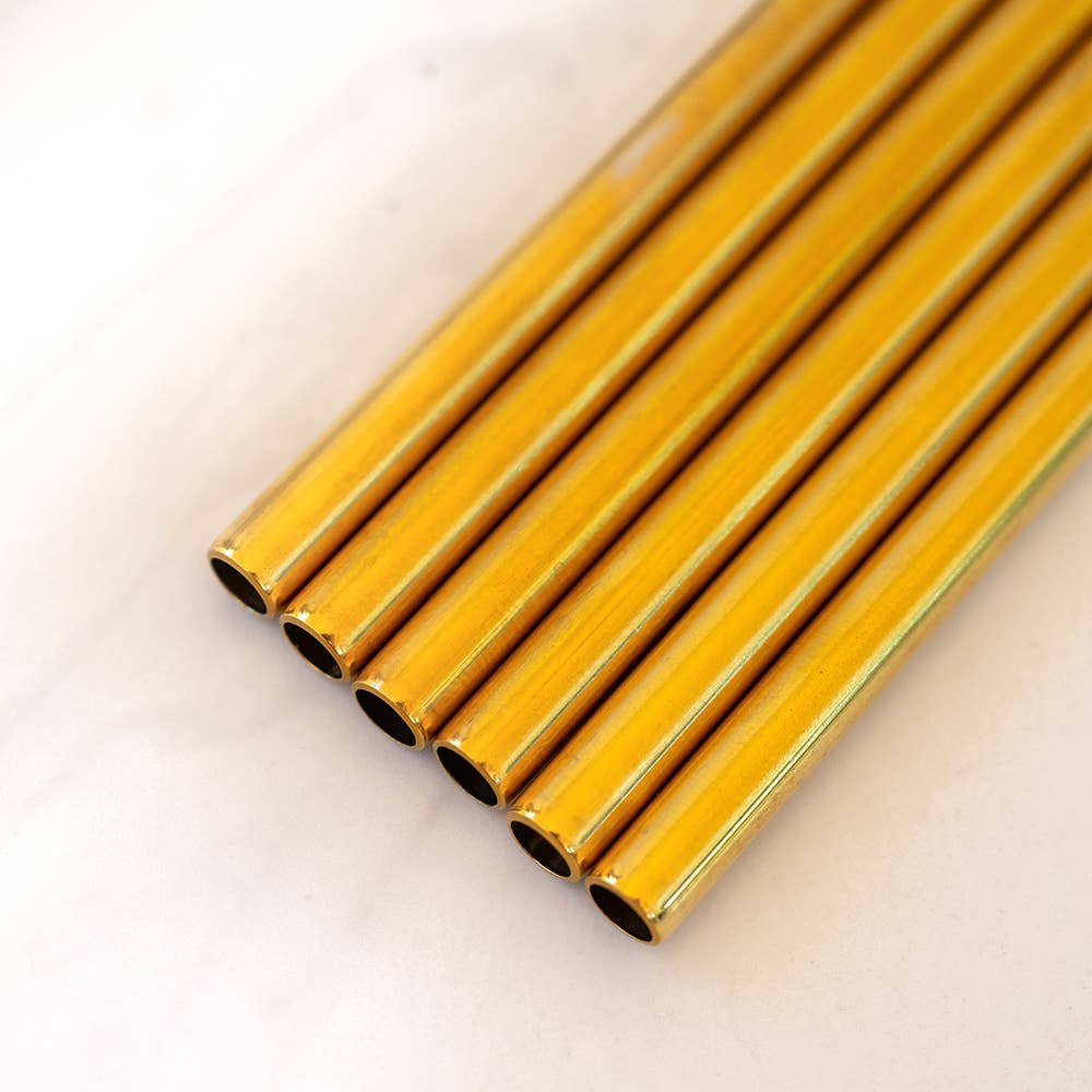Metal Cocktail Straws - Standard Set of 6, Gold - The BLVD