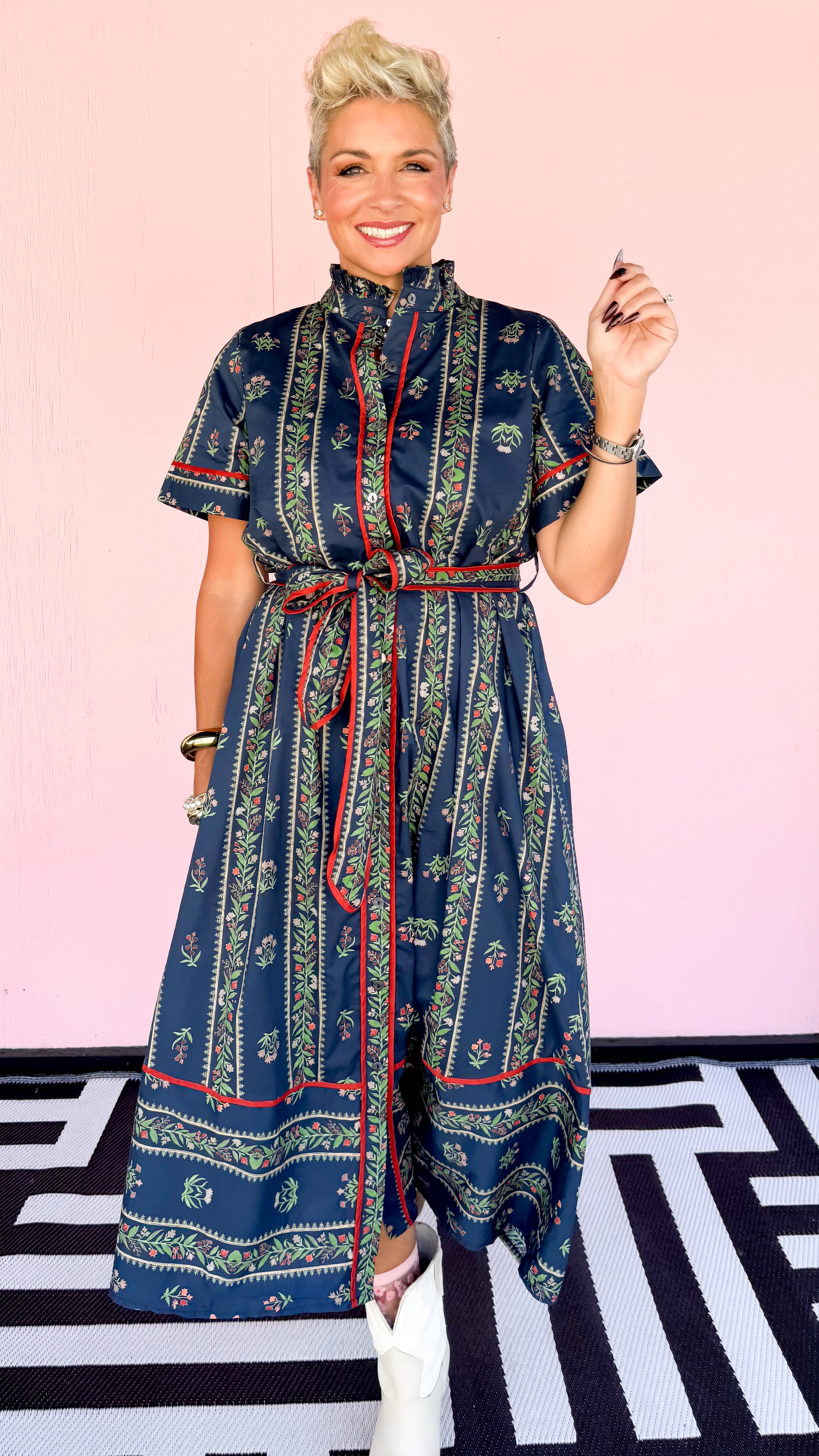 Floral Striped Midi Shirtdress/Navy - The BLVD