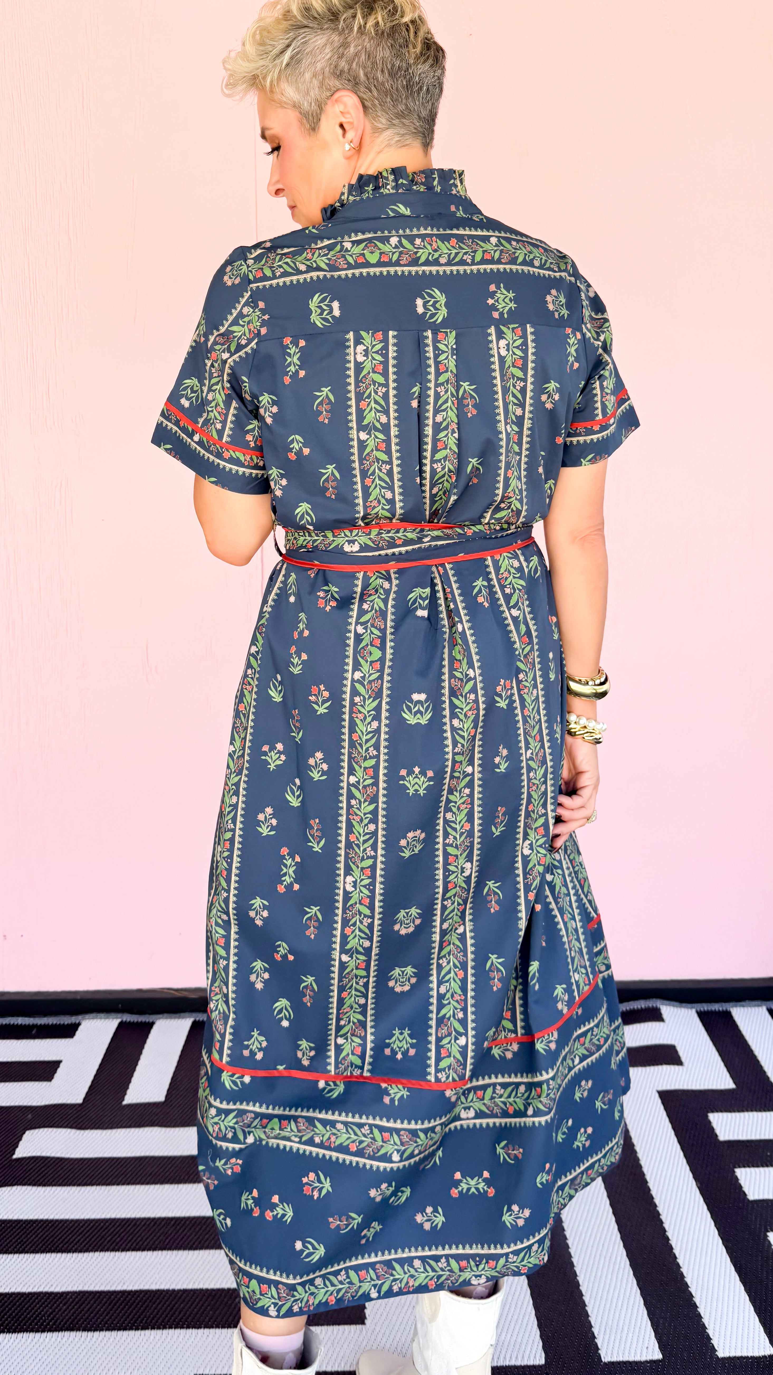 Floral Striped Midi Shirtdress/Navy - The BLVD