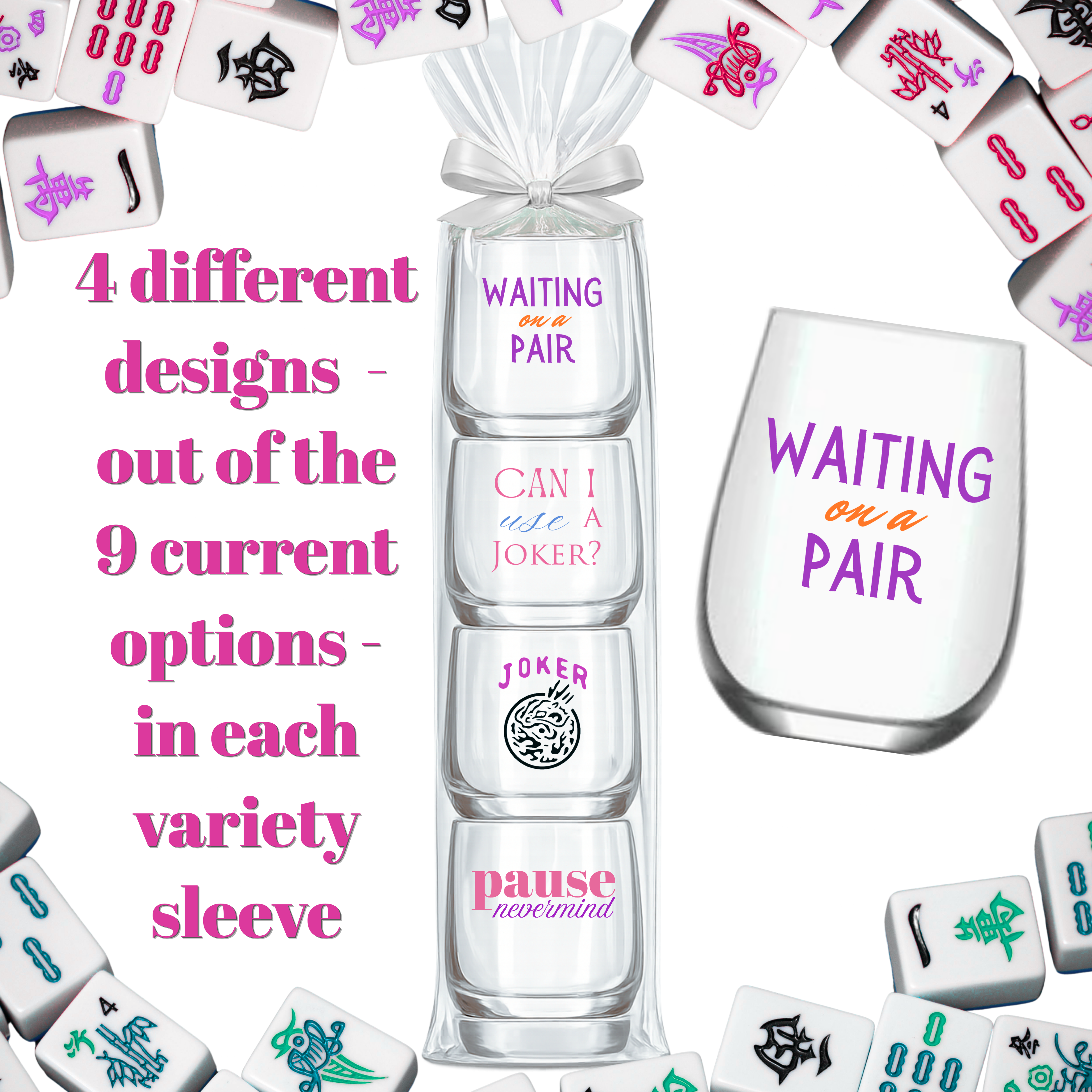 Mahjong Stemless Plastic Wine Glasses/4