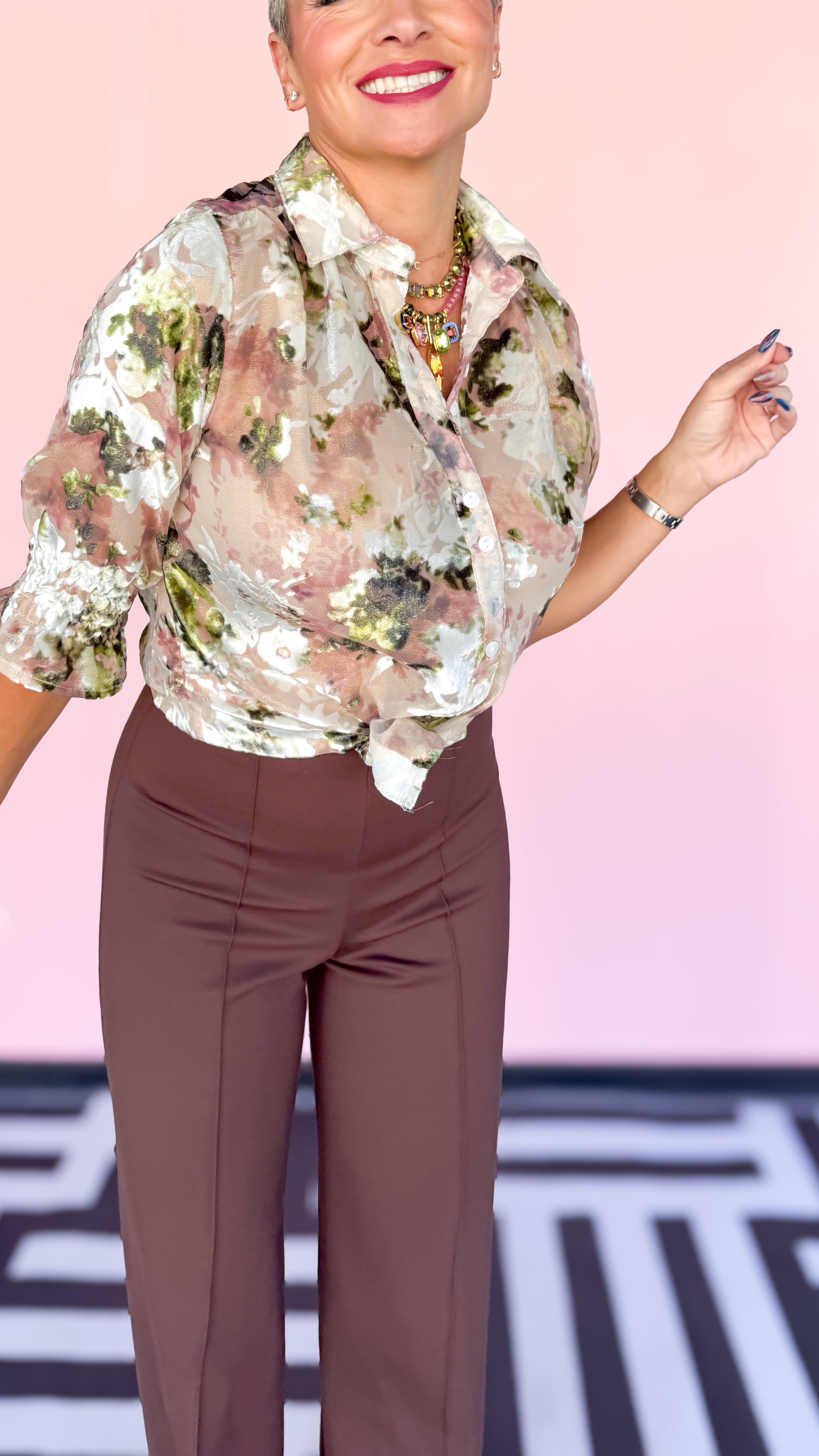 Velvet Burnout Floral Blouse/Cream