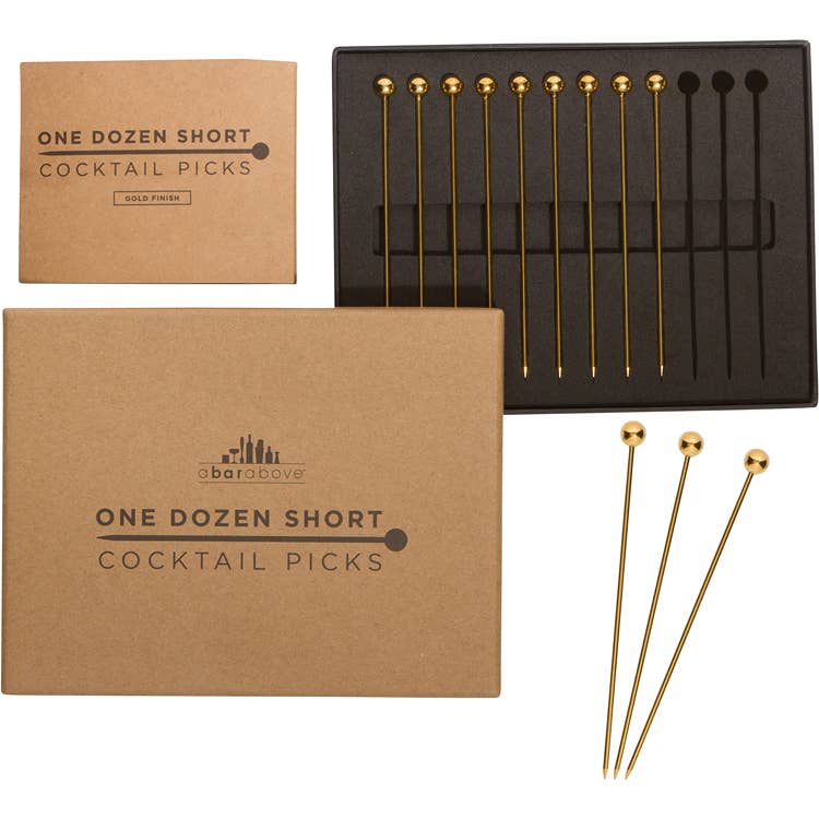 Cocktail Picks for Garnishes, Gold (12 Piece, Short) - The BLVD