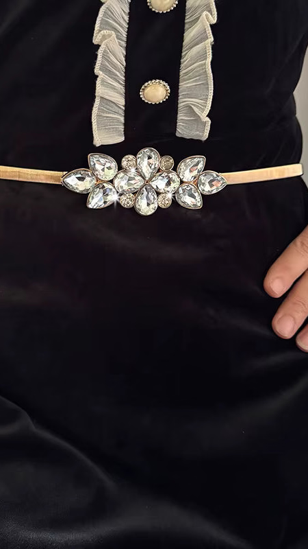 Rhinestone Flora Elastic Metal Chain Belt