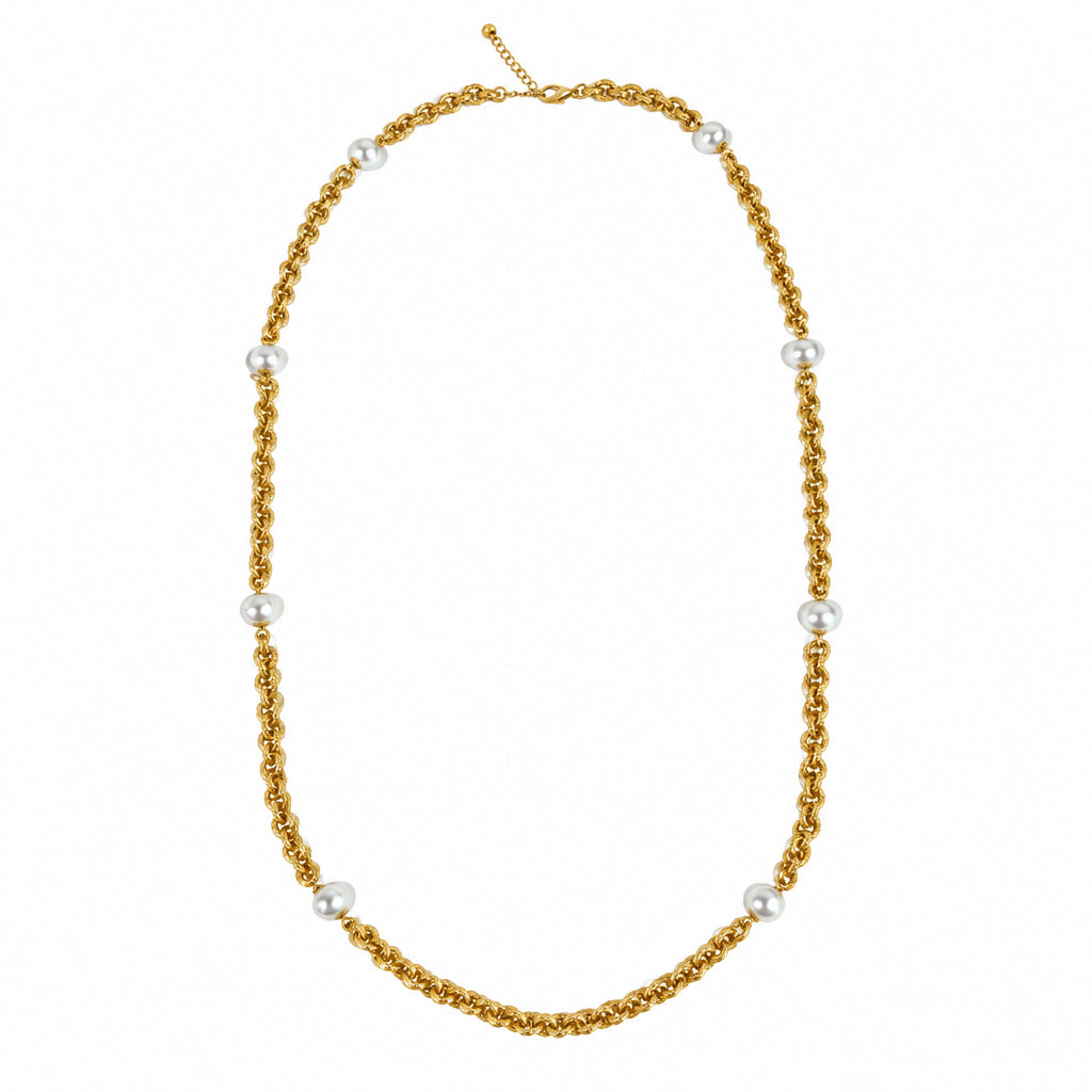 I R I & Studio Bead Station 40 inch Long Necklace, long bead station chain, full view
