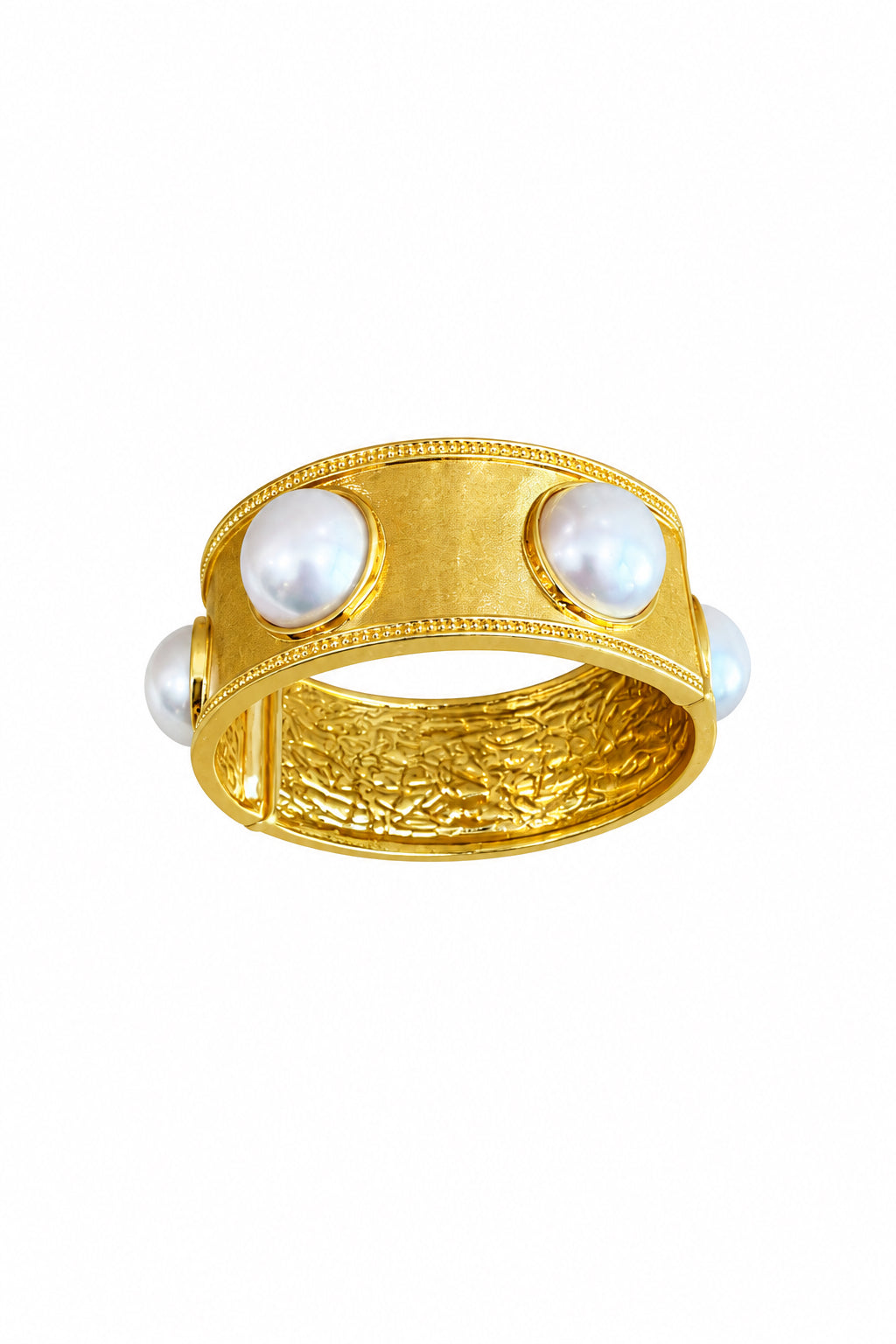 I R I & Studio Pearl Station Stretch Bangle, pearl station design, full view