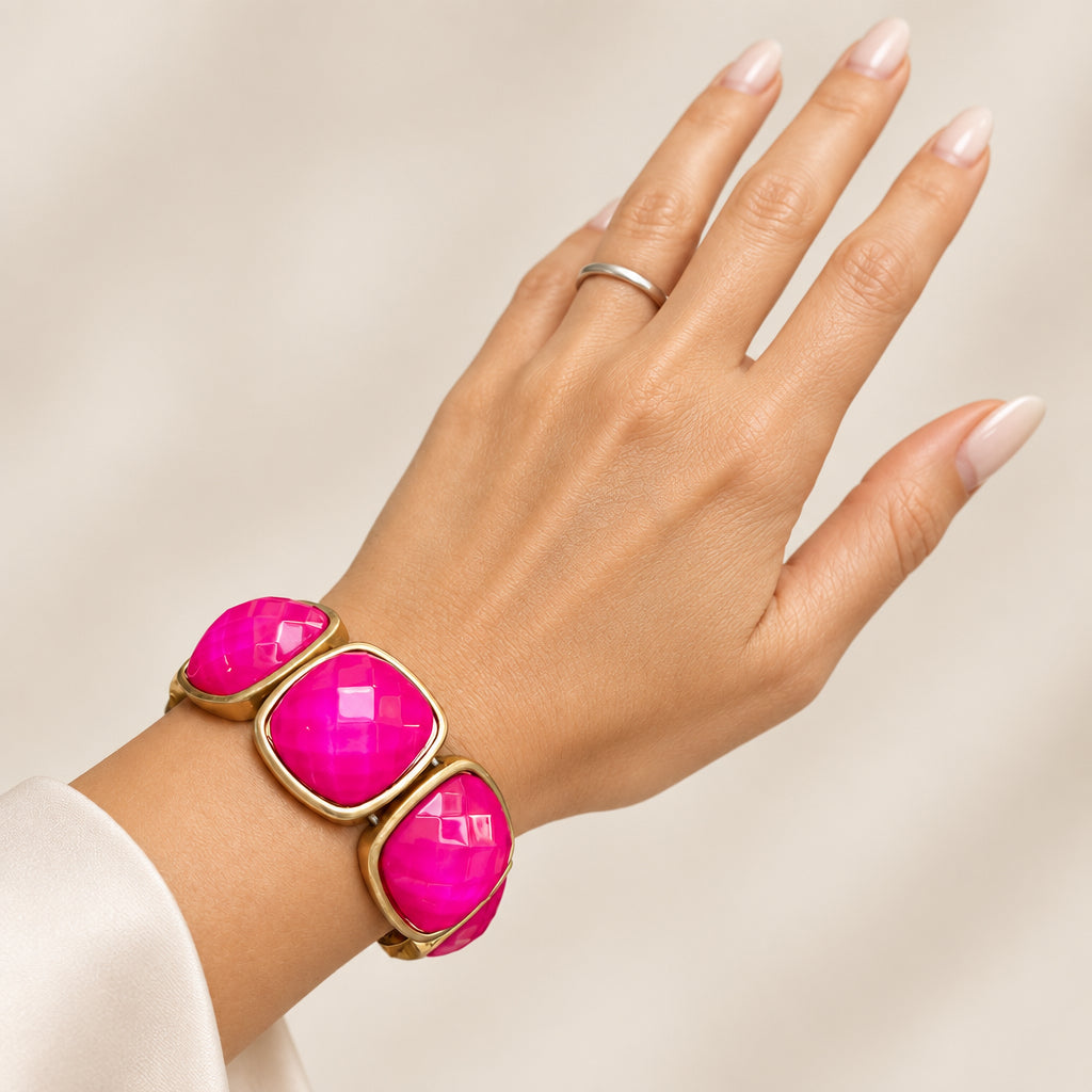 I R I & Studio Bold Faceted Fuchsia Stone Stretch Bracelet, fuchsia faceted stones, stretch fit, alternate view