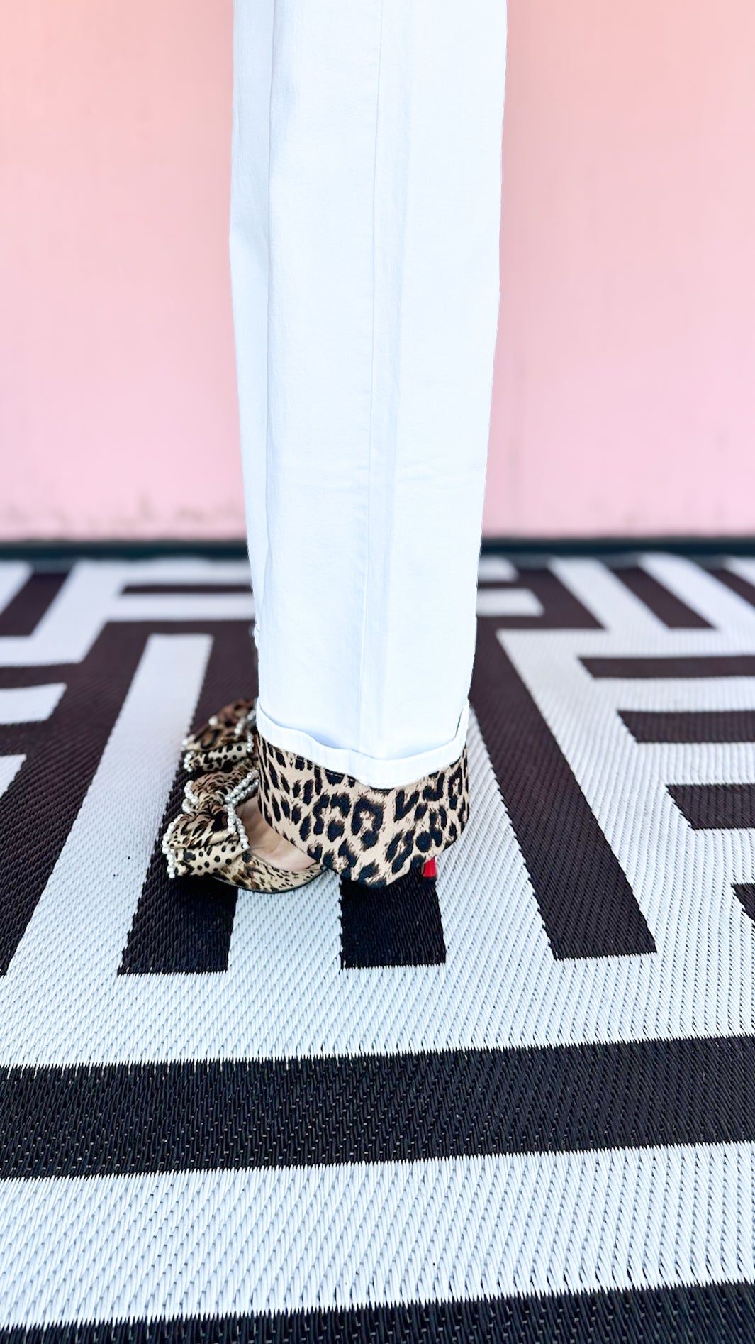 Wide Leg Pant w/Leopard Print/Cream