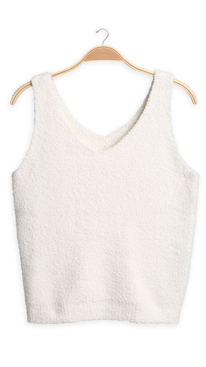 Ivory Color V-Neck Knit Tank Top