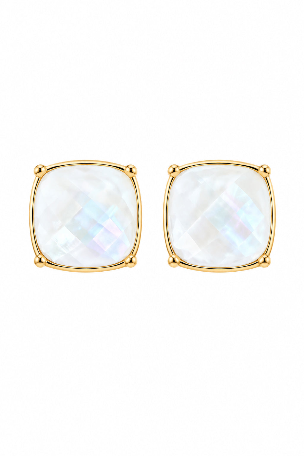 I R I & Studio MOP Faceted Stone Stud Earrings, faceted mother-of-pearl studs, full view