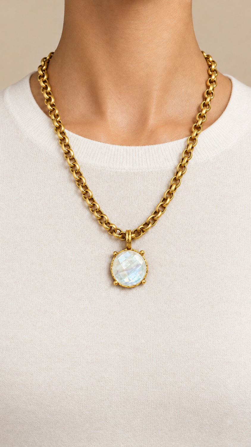I R I & Studio Bold Antique Round 21 inch Necklace, antique finish round statement necklace, front view
