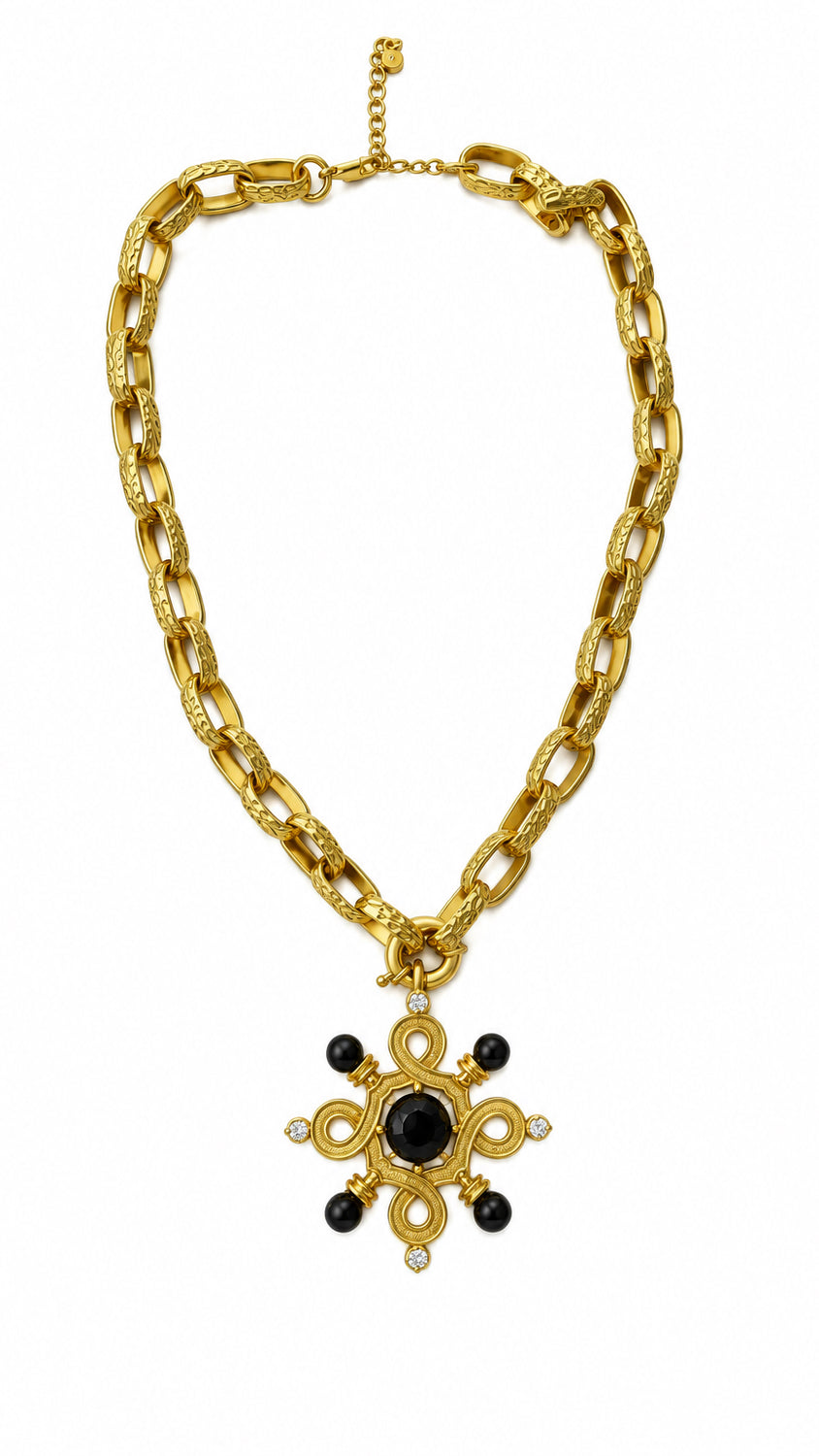 I R I & Studio Bold Statement Necklace with Stone, 20 inch statement necklace with stone, front view