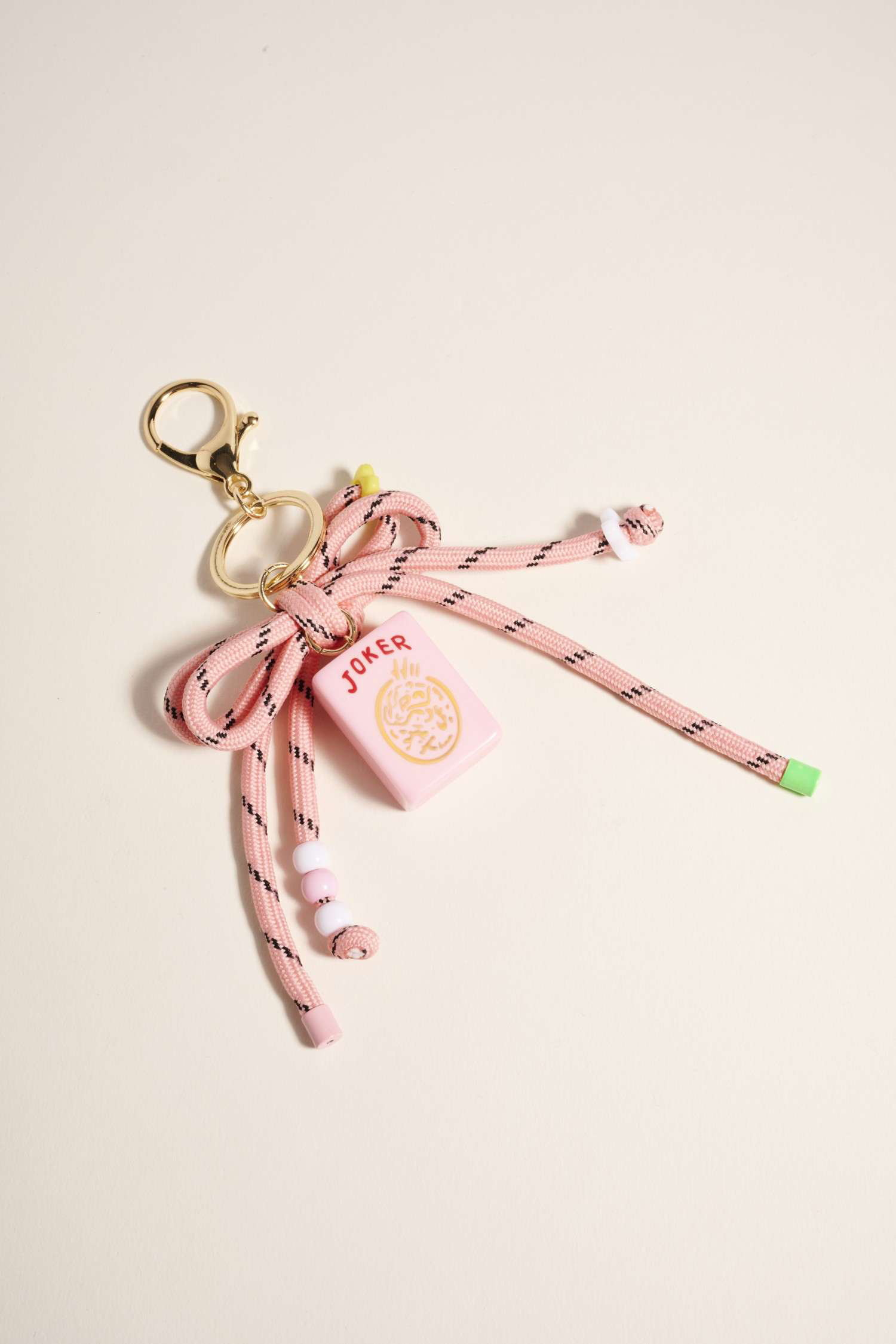 Mahjong Tile Drop Keychain with Pink Bow