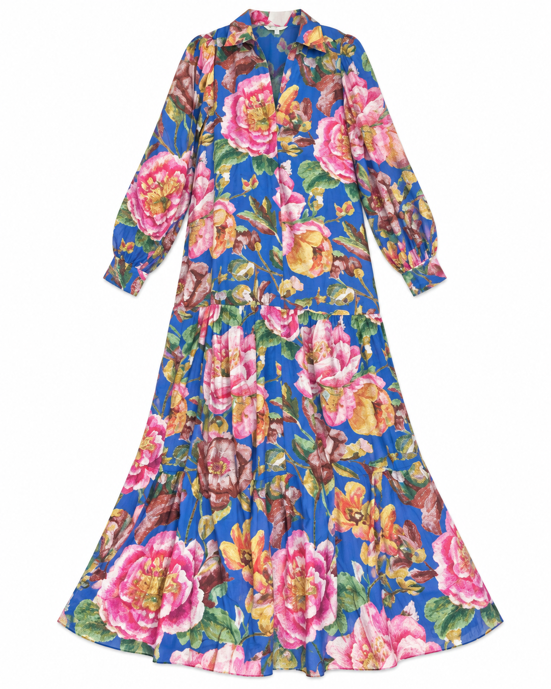 Split V-Neck Tiered Maxi - Cobalt Bloom