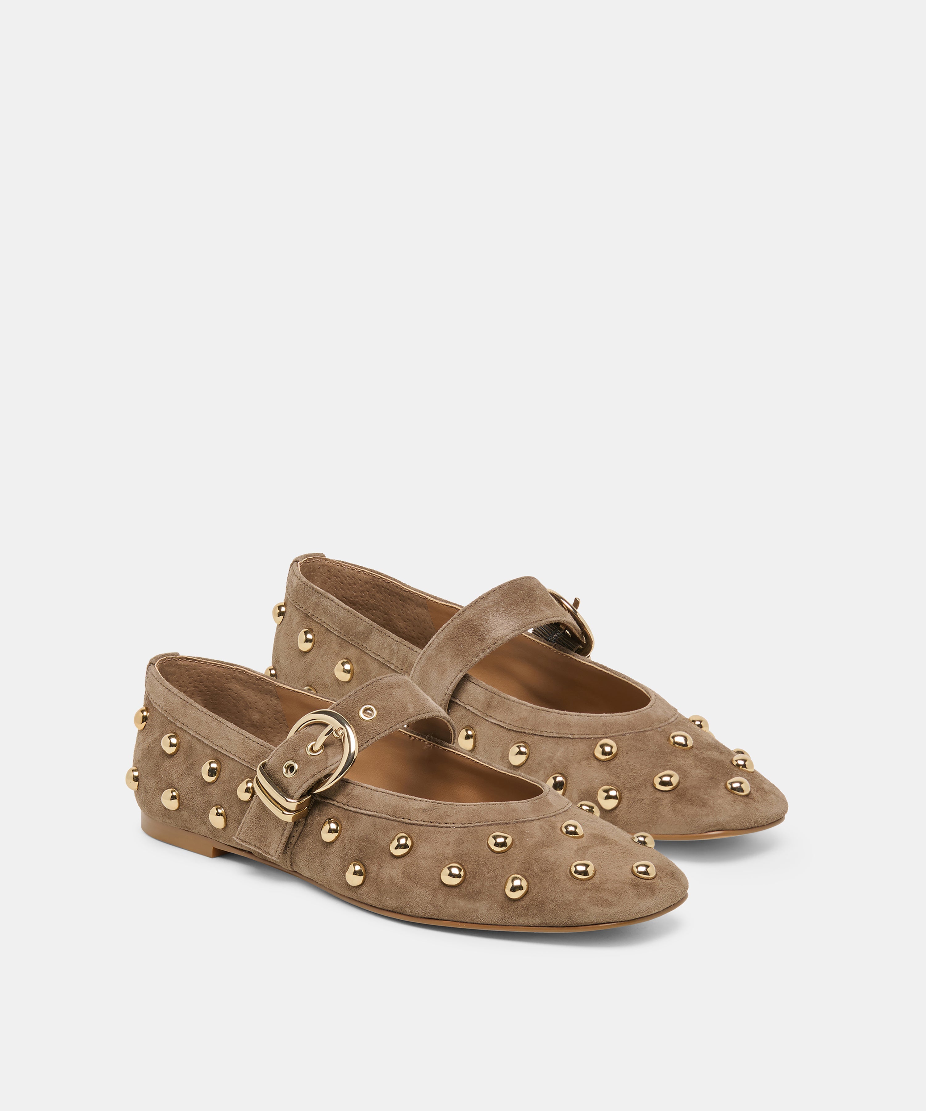 Olive suede Mikel Stud mary jane flats, pair