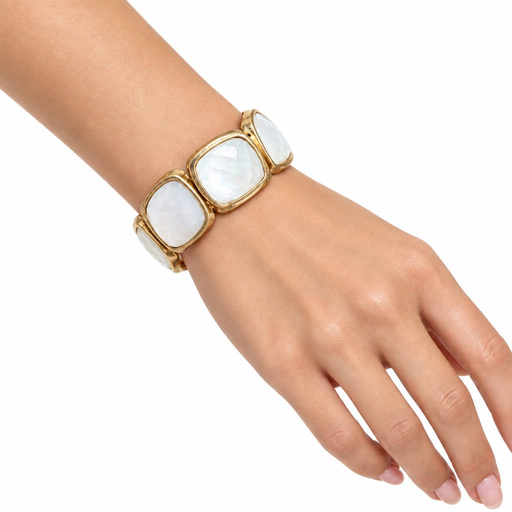 I R I & Studio Bold Faceted MOP Stretch Bracelet, mother-of-pearl faceted beads, stretch fit, alternate view