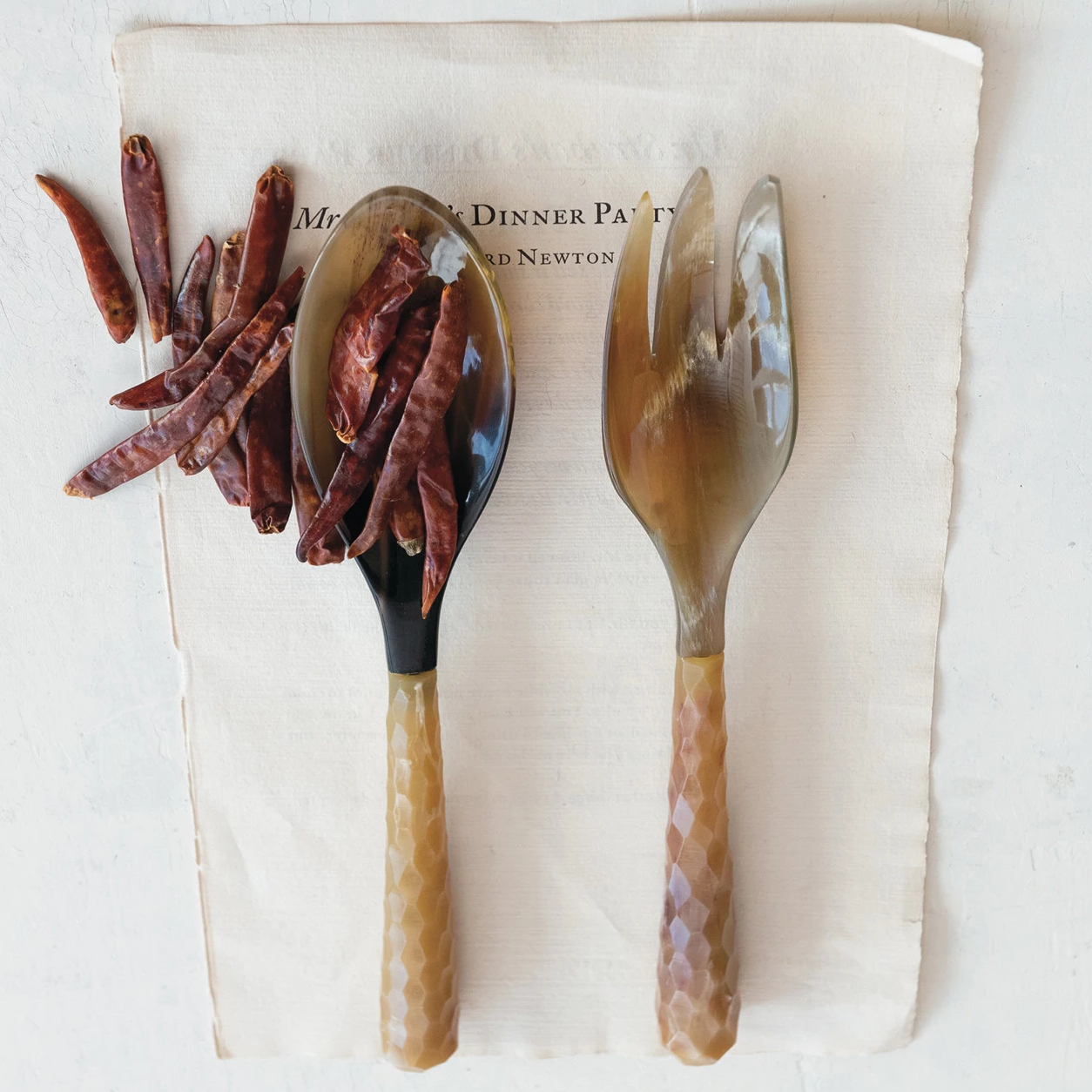 Natural Horn Salad Server SET