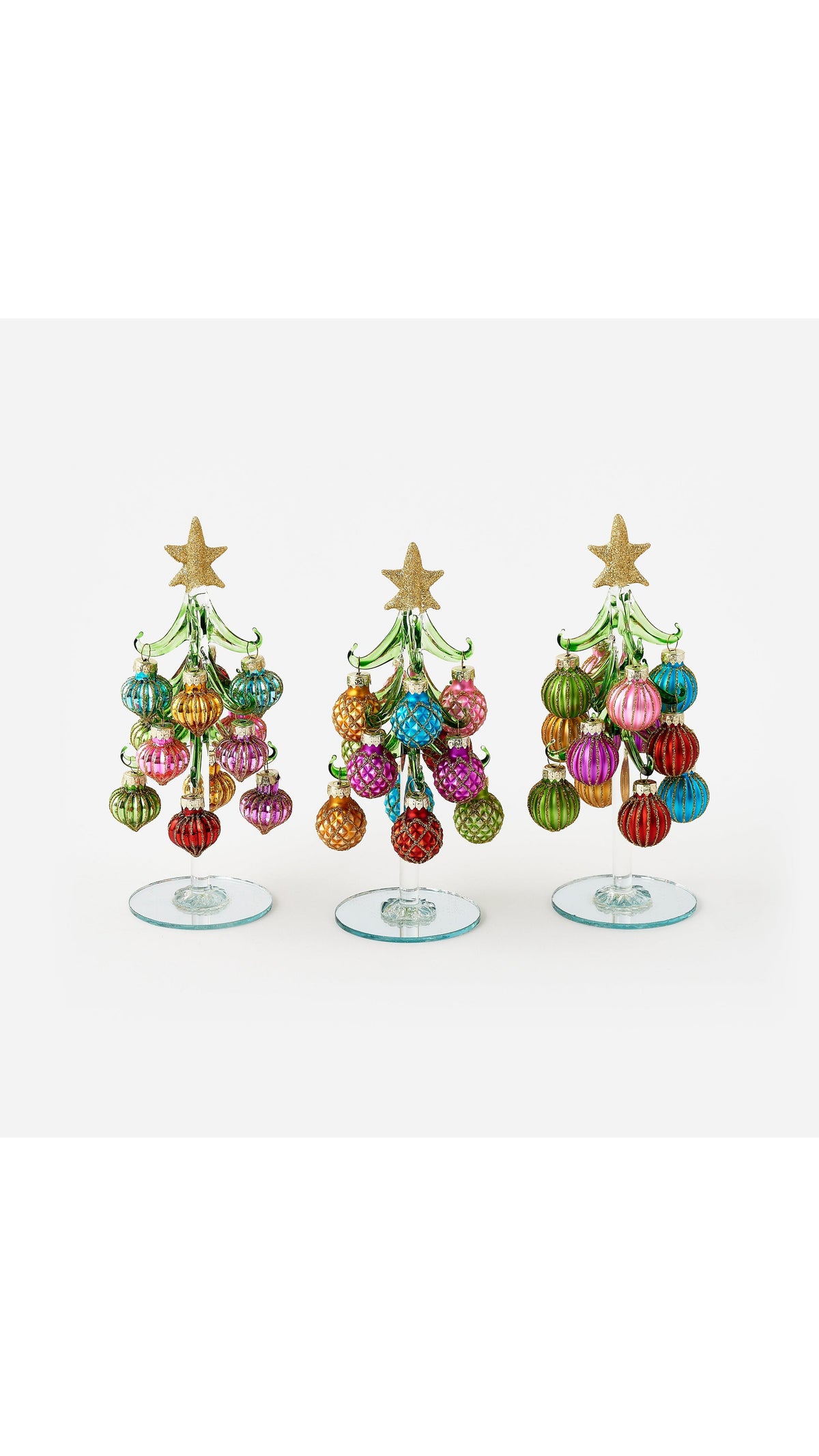 Handmade Glass Tree with Balls - 3 Assorted, full view on white