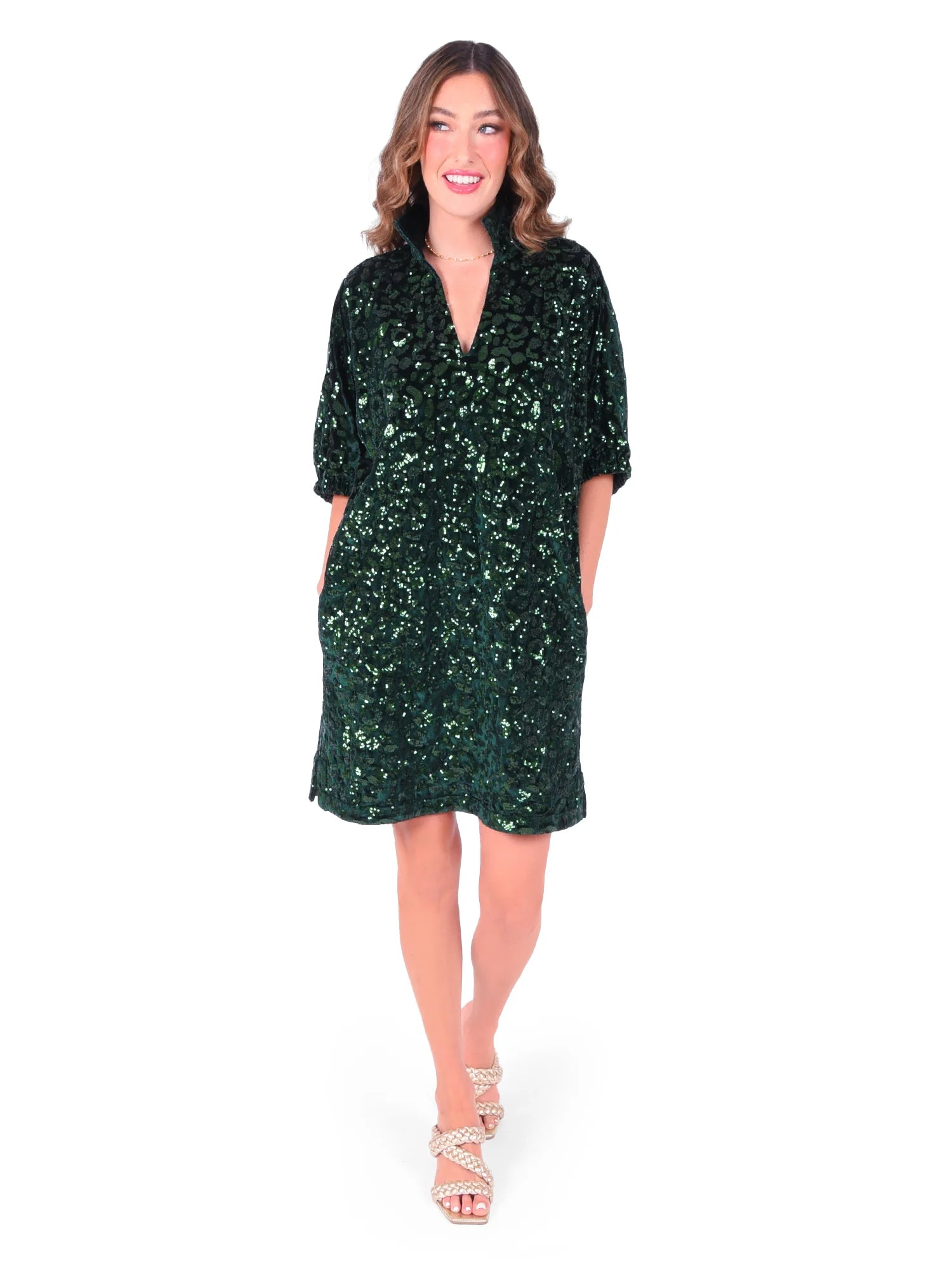 Green Sequin Cheetah Dress