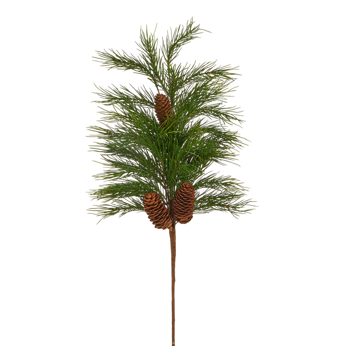 28 inch faux pine spray with pinecone accent, full view