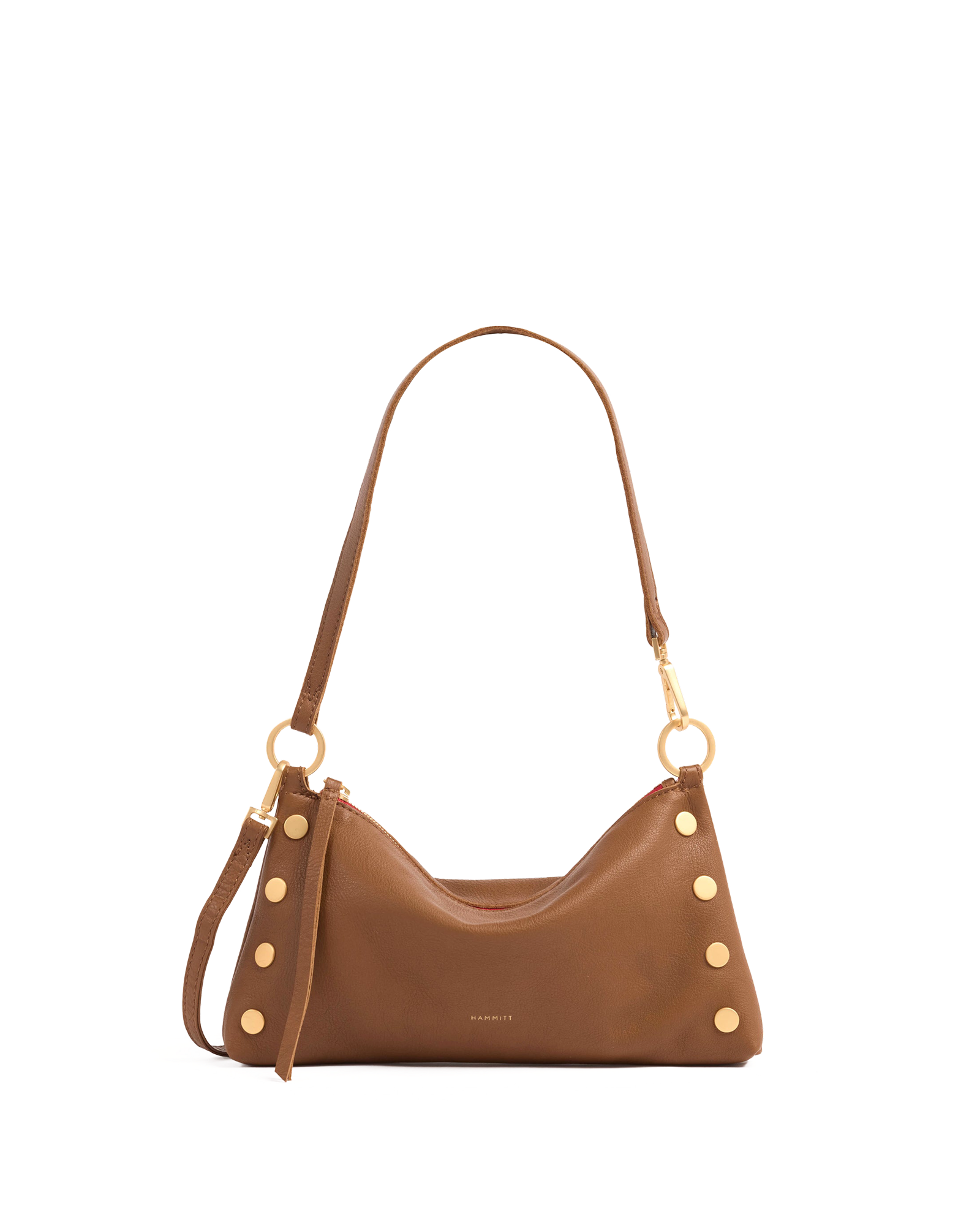 Hammitt Kyle Small in Mahogany Pebble/Brushed Gold Red Zip, front view
