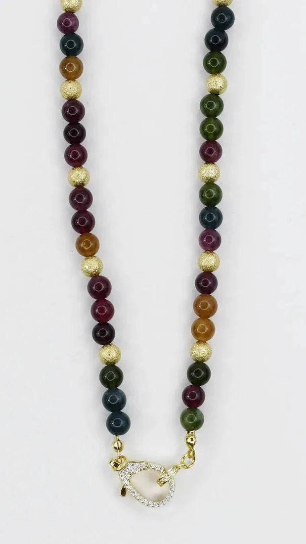 Beaded Necklace with Lobster Claw/Multi