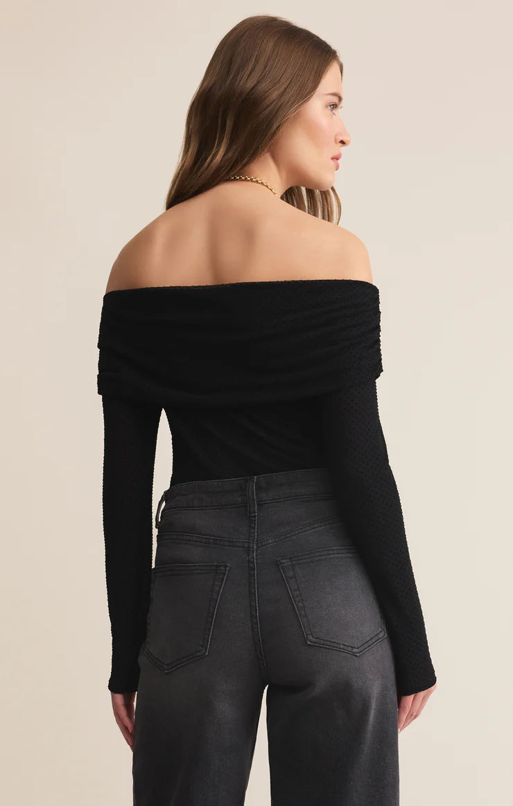 Whimsey Off Shoulder Mesh Top/Black