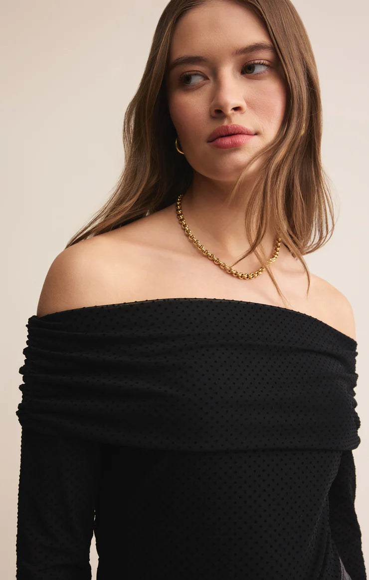 Whimsey Off Shoulder Mesh Top/Black