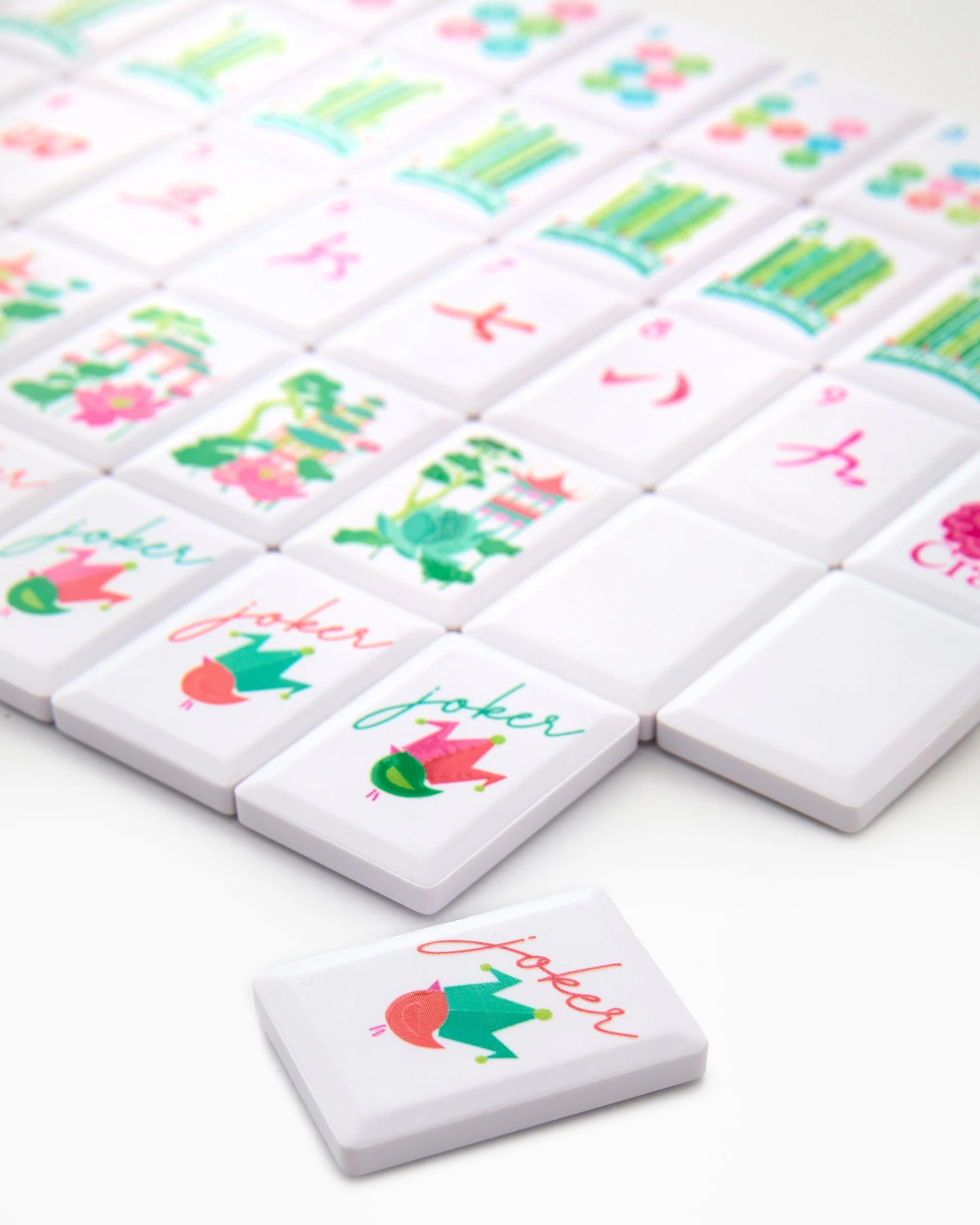 Set of colorful playing cards with cartoon characters on a white background