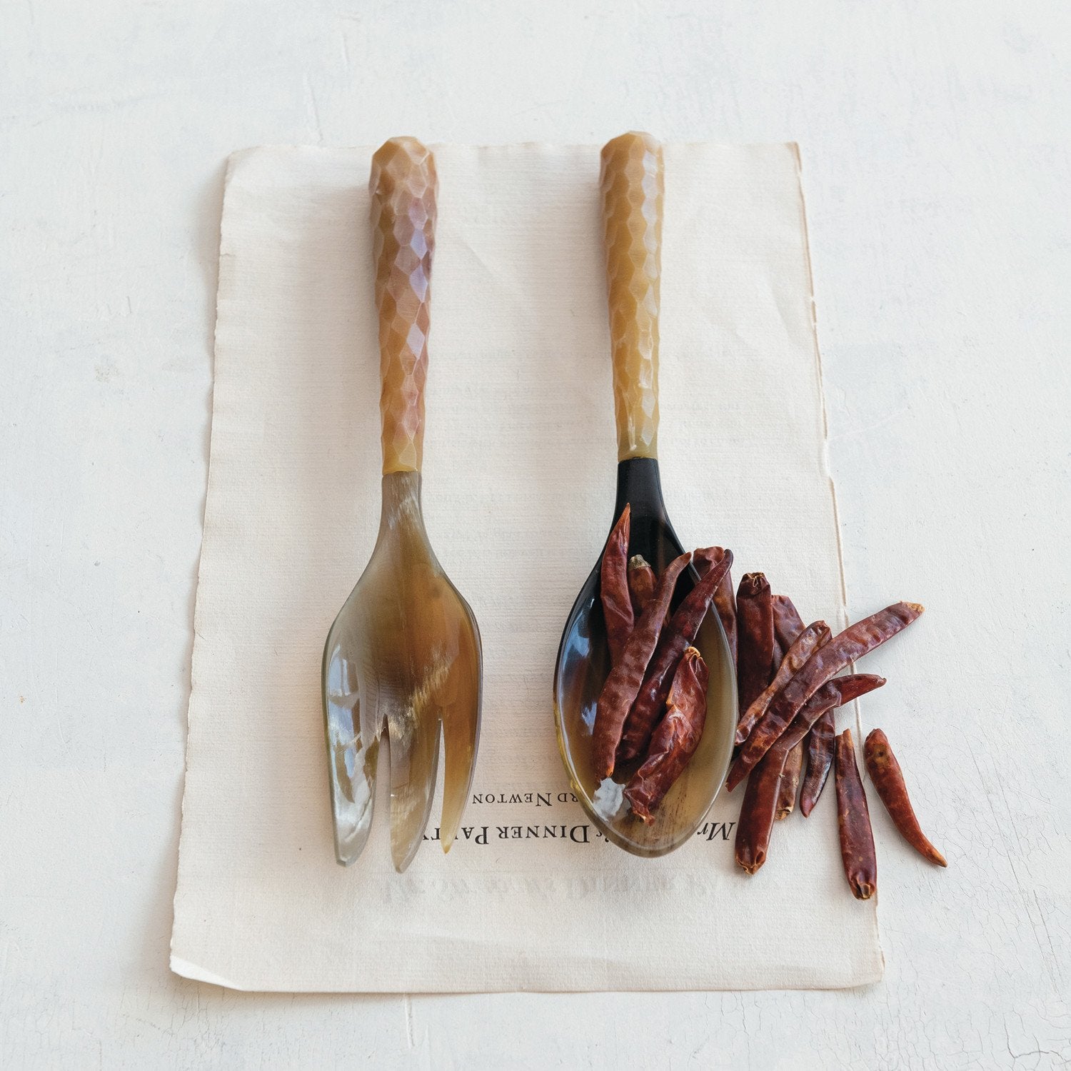 Natural Horn Salad Server SET