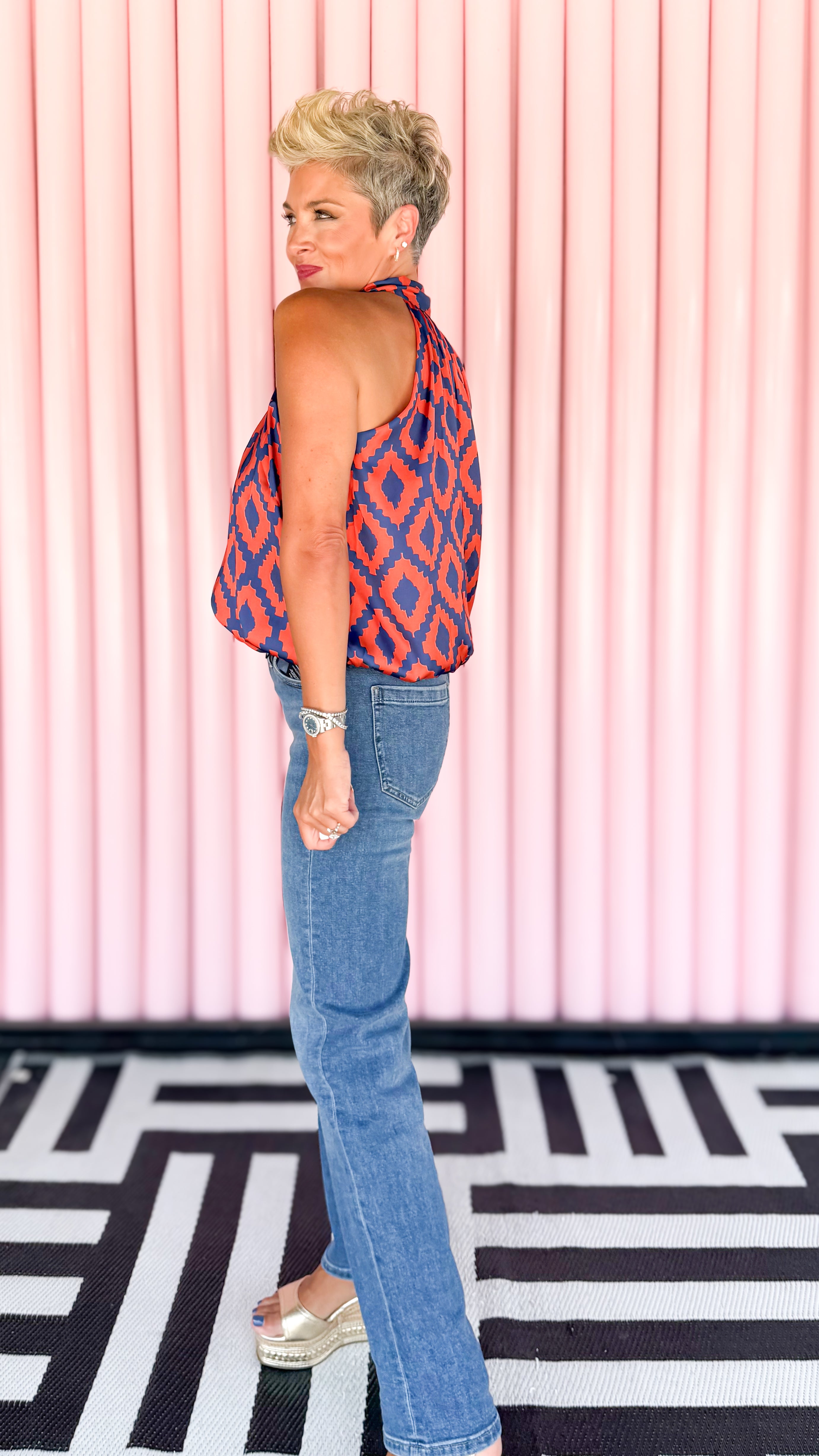 High Neck Bubble Hem Top/Royal Ember