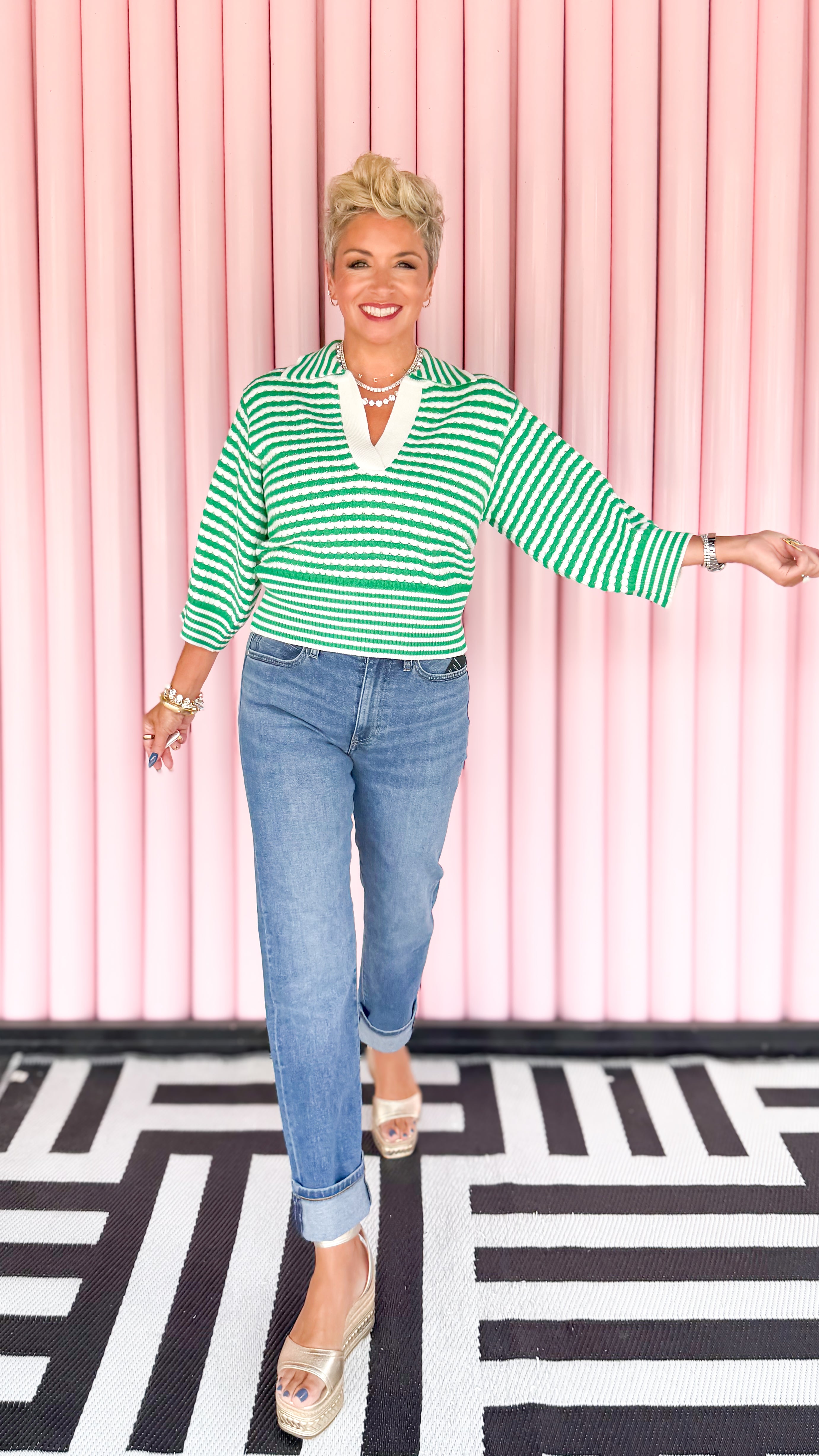 Striped Knit Sweater/Green