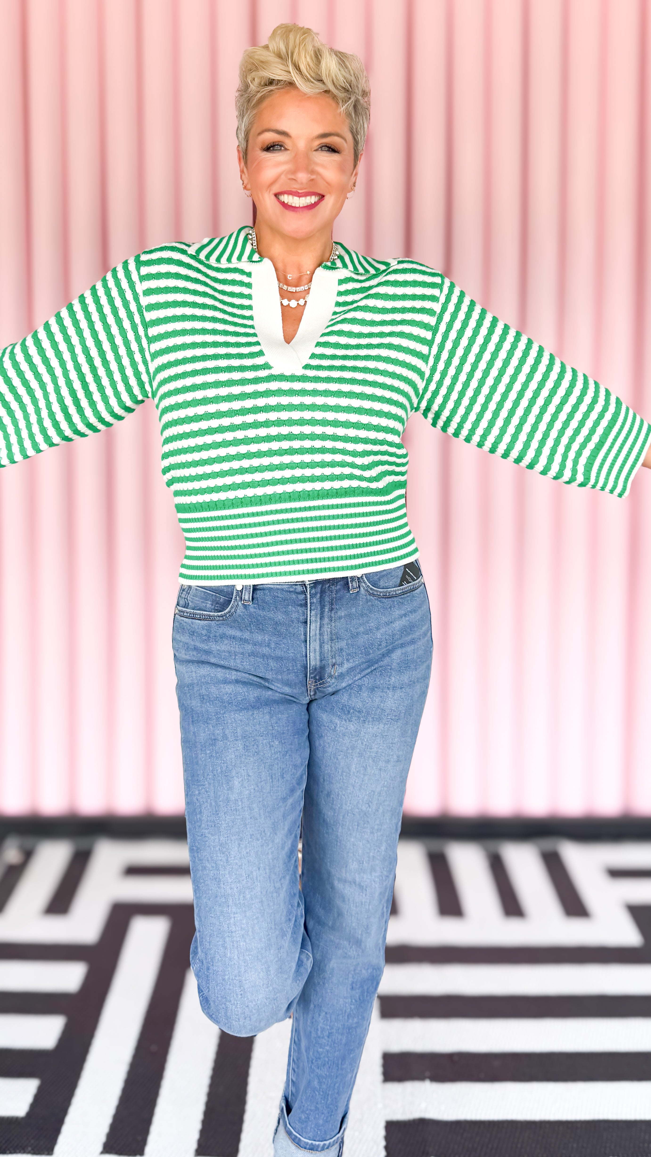 Striped Knit Sweater/Green