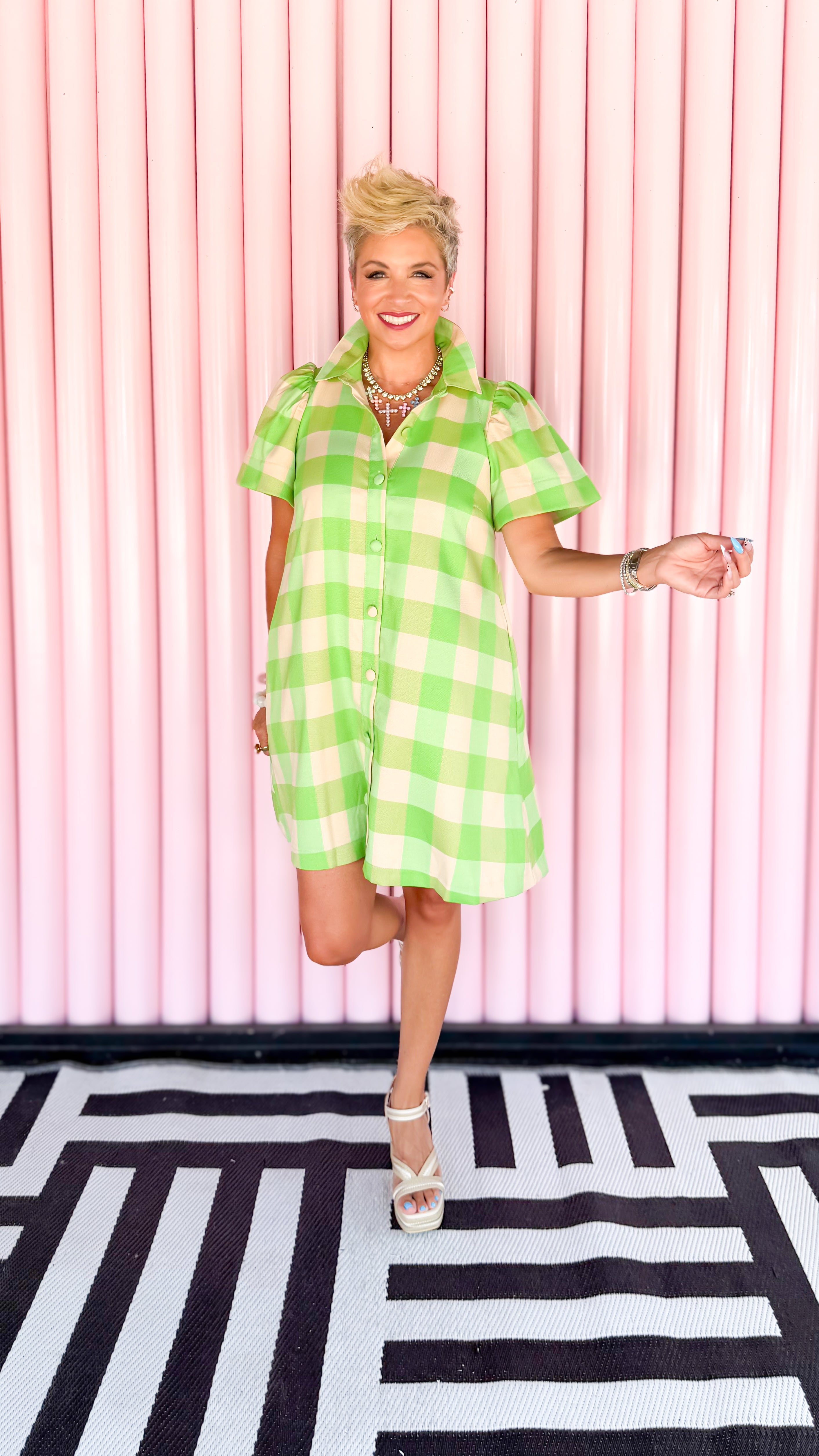 Buffalo Check Mini Dress/Green