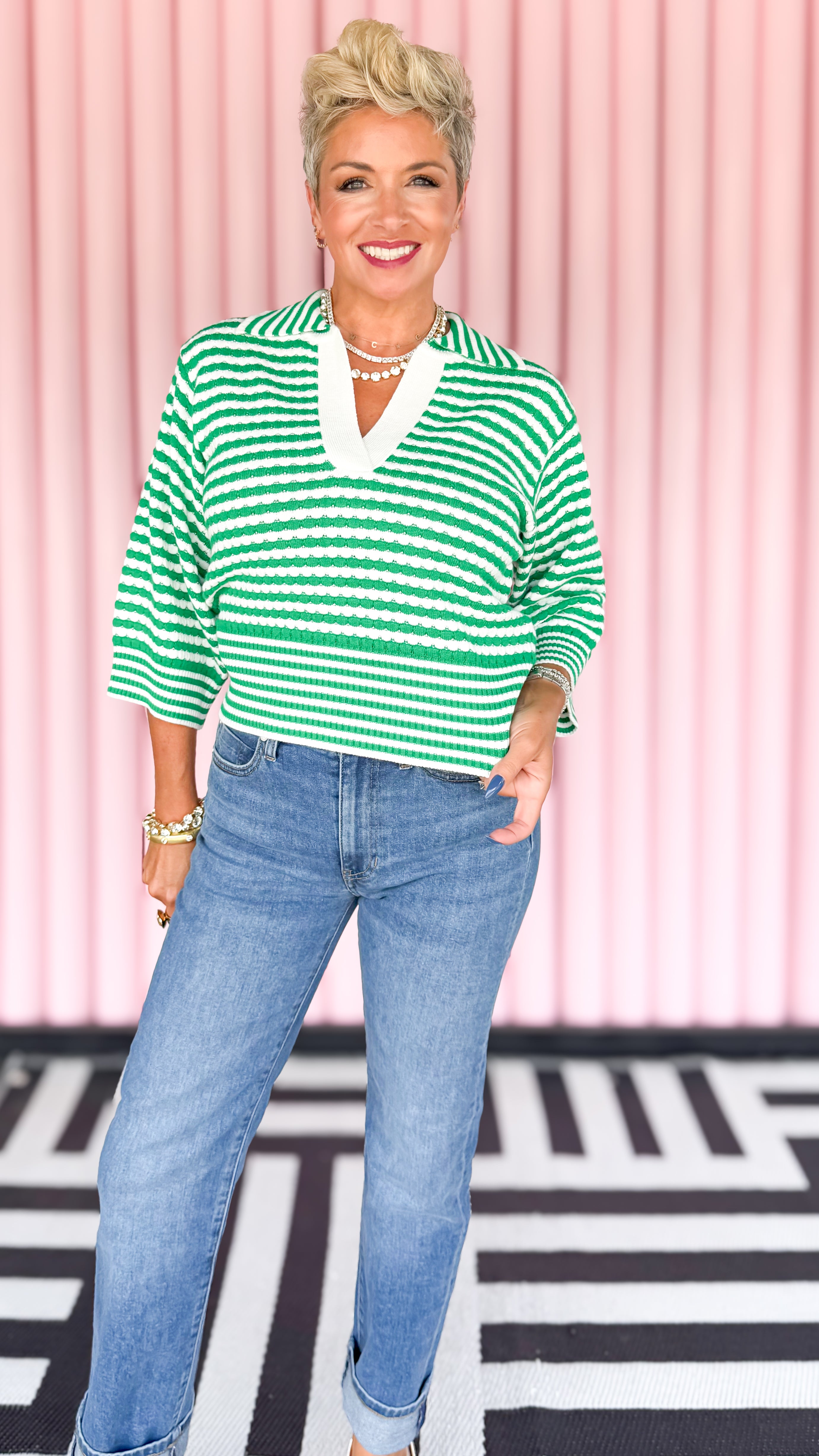 Striped Knit Sweater/Green