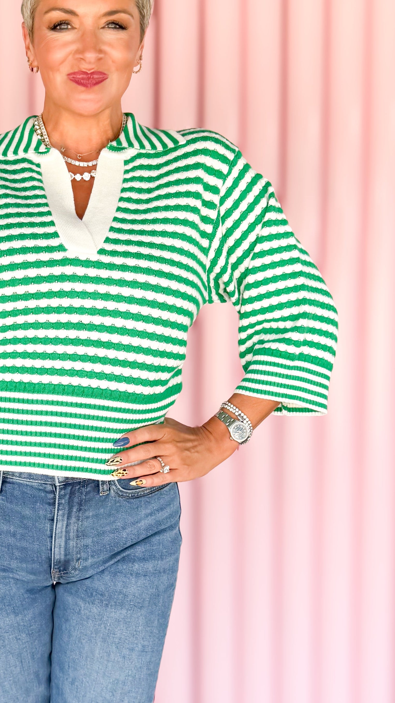 Striped Knit Sweater/Green