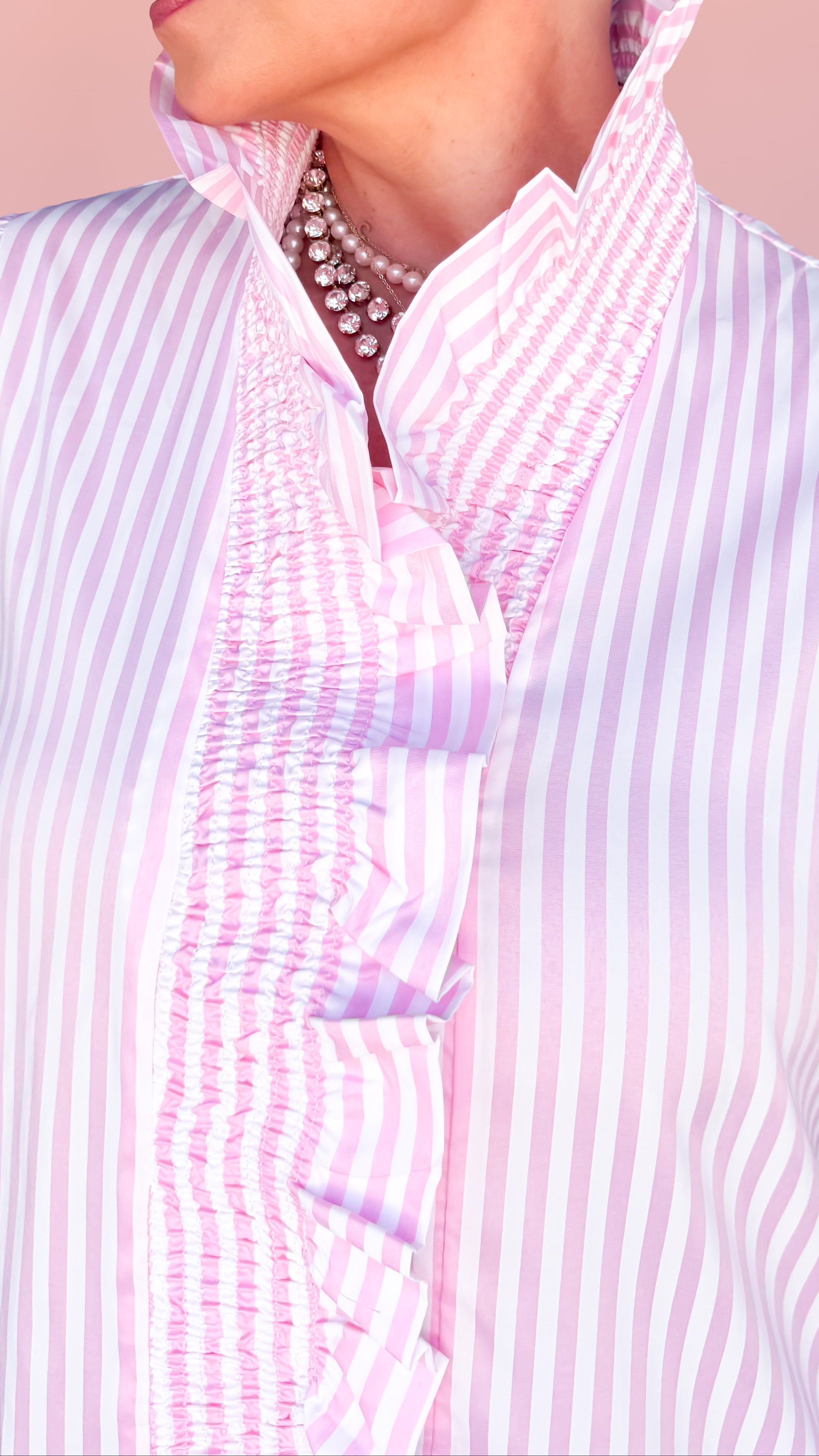 Ruffle Neck and Front Striped Dress - The BLVD